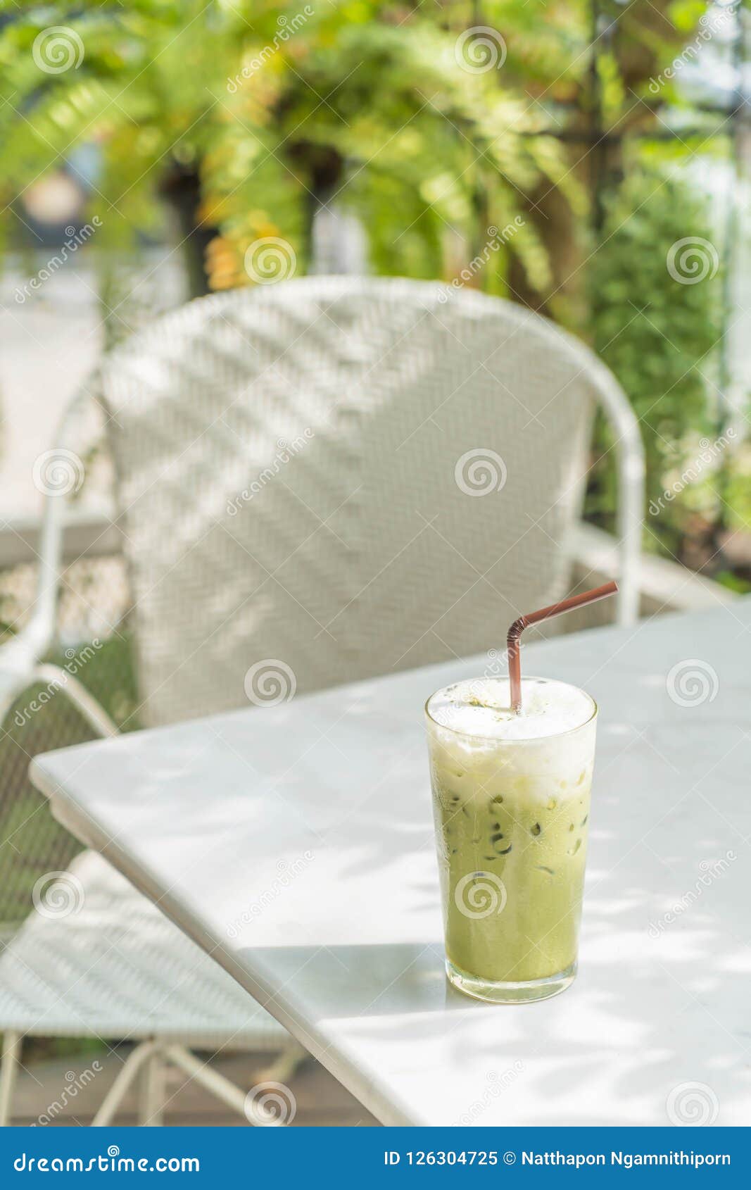 Iced green tea with milk stock image. Image of drink 126304725