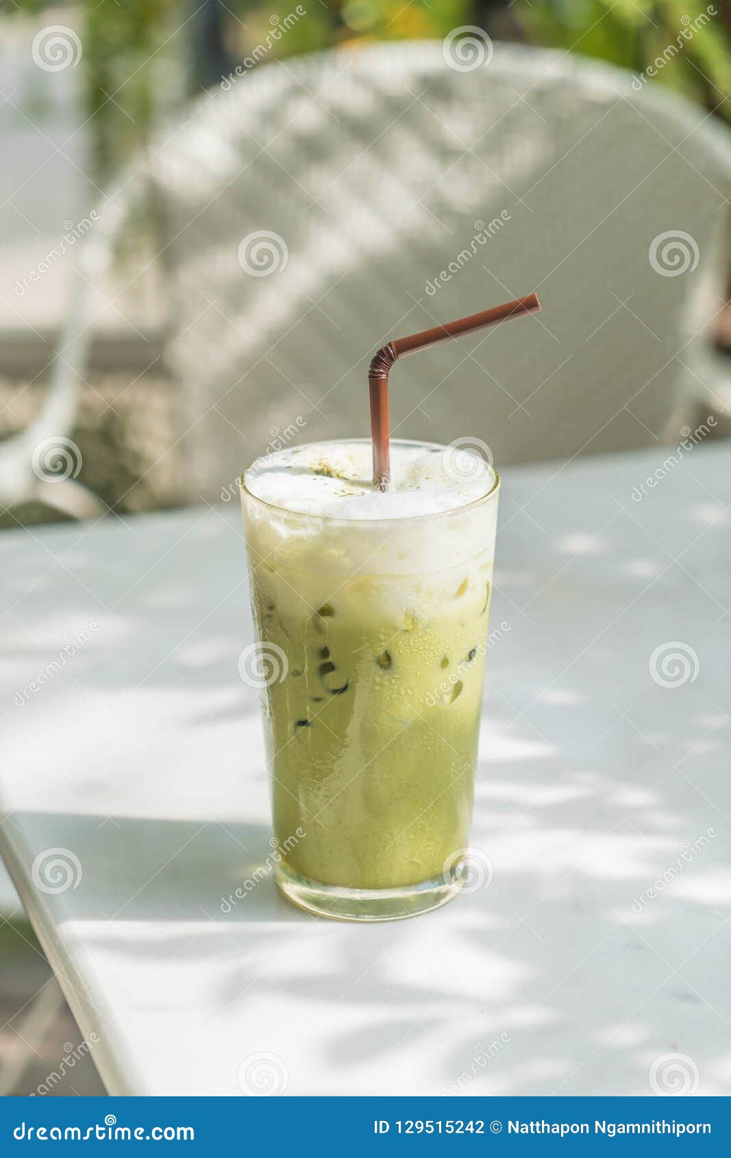 Iced green tea with milk stock photo. Image of healthy 129515242