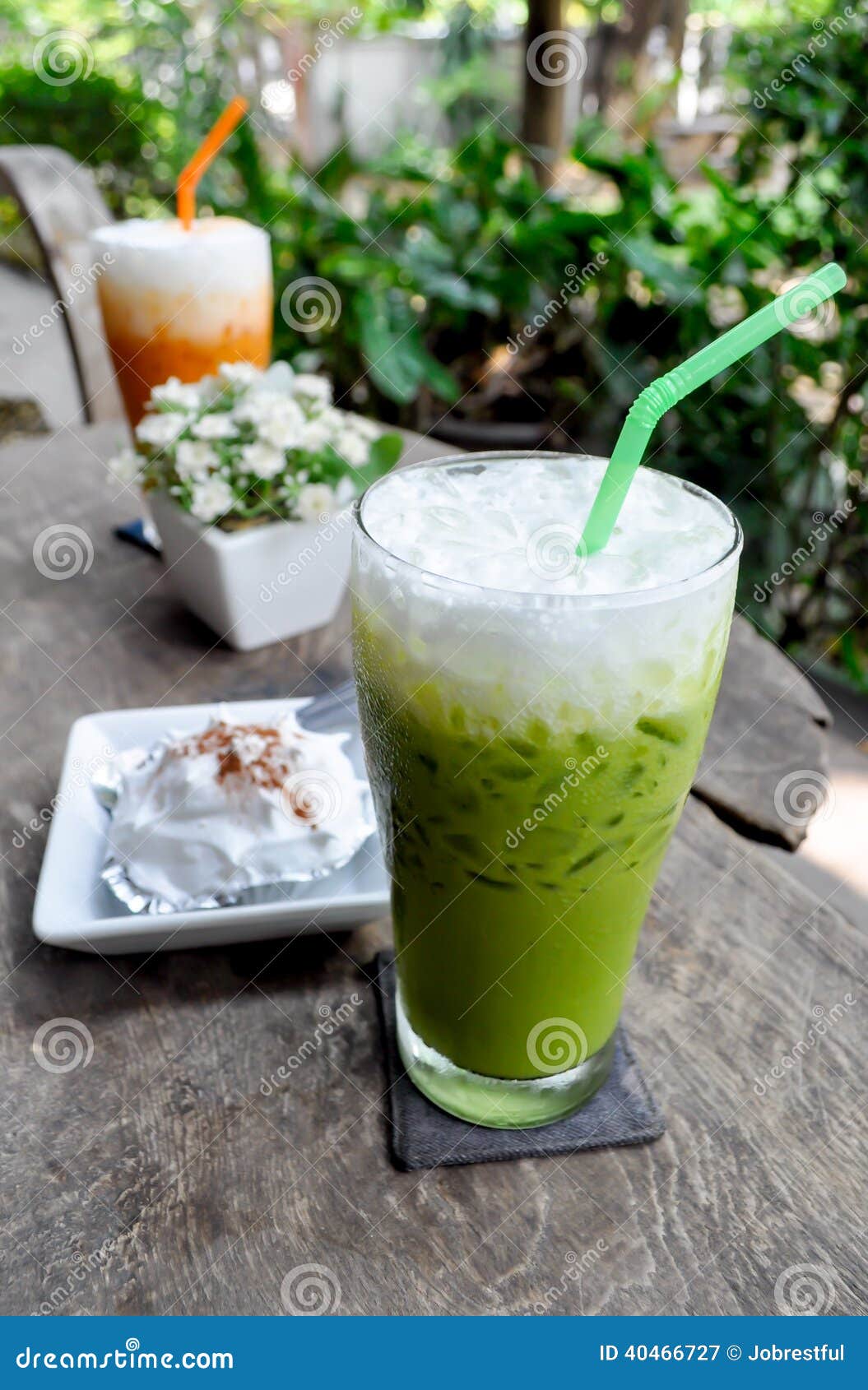 Iced green tea with milk stock image. Image of coffee 40466727