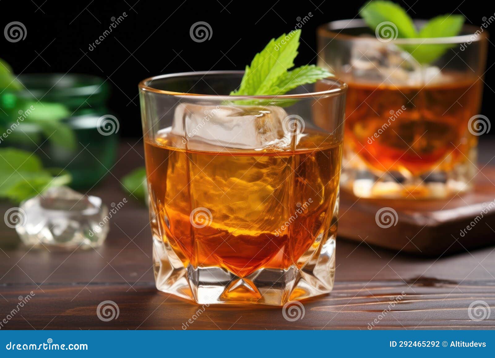 Iced Herbal Tea with Mint Leaves Floating within Stock Photo Image of