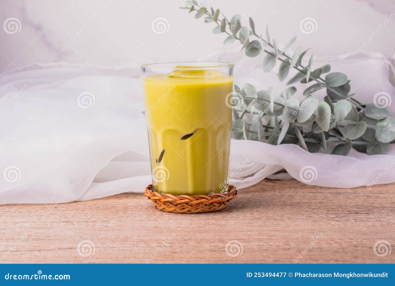 Iced Matcha Green Tea Drink in a Clear Glass Stock Image Image of