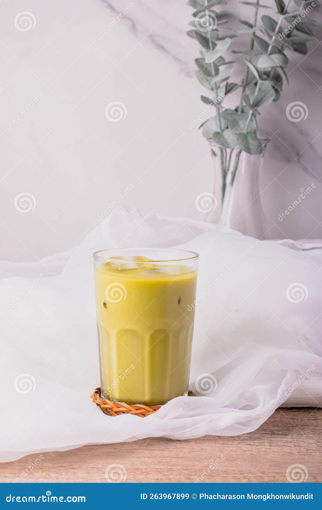 Iced Matcha Green Tea Drink in a Clear Glass Stock Image Image of cold, hold 263967899