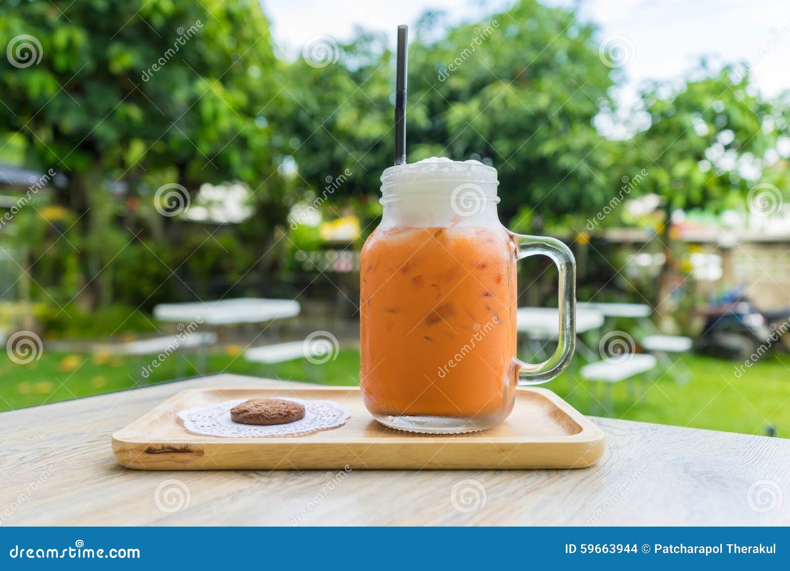 Iced Milk Tea Thai Tea Mixed With Sweetened Condensed Milk And Topped