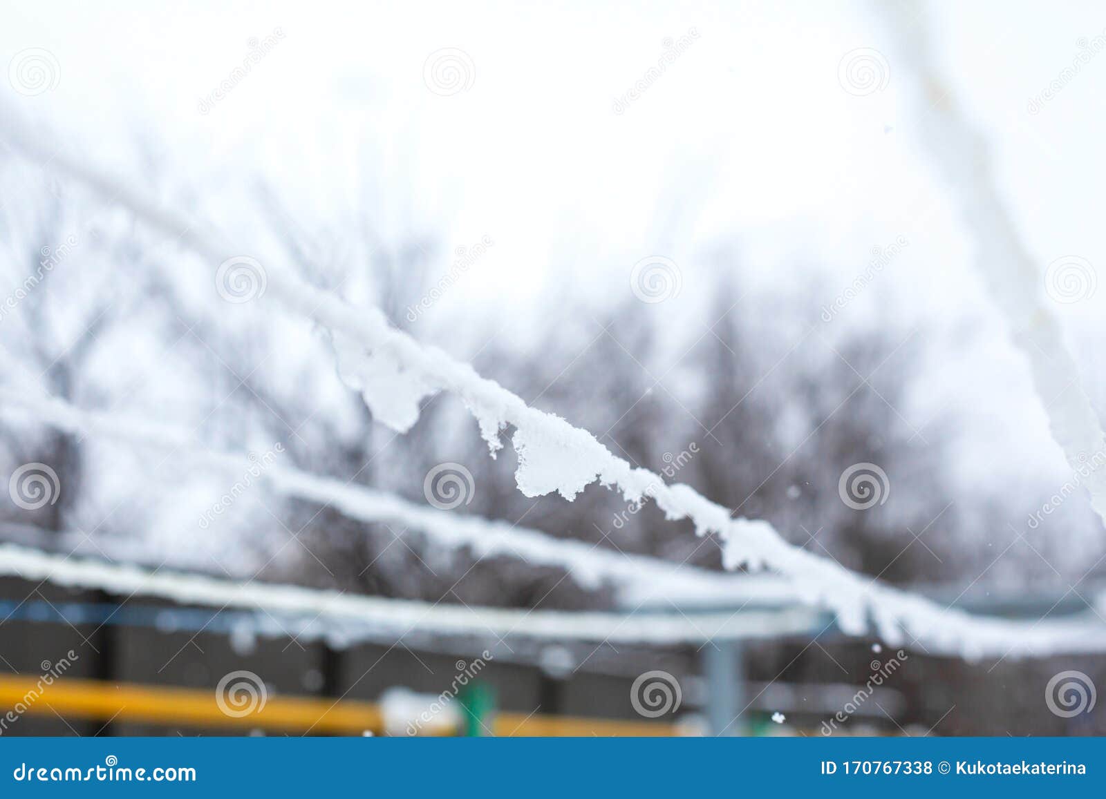 An Iced Rope for Drying Clothes. Drying Clothes in Winter Stock Photo