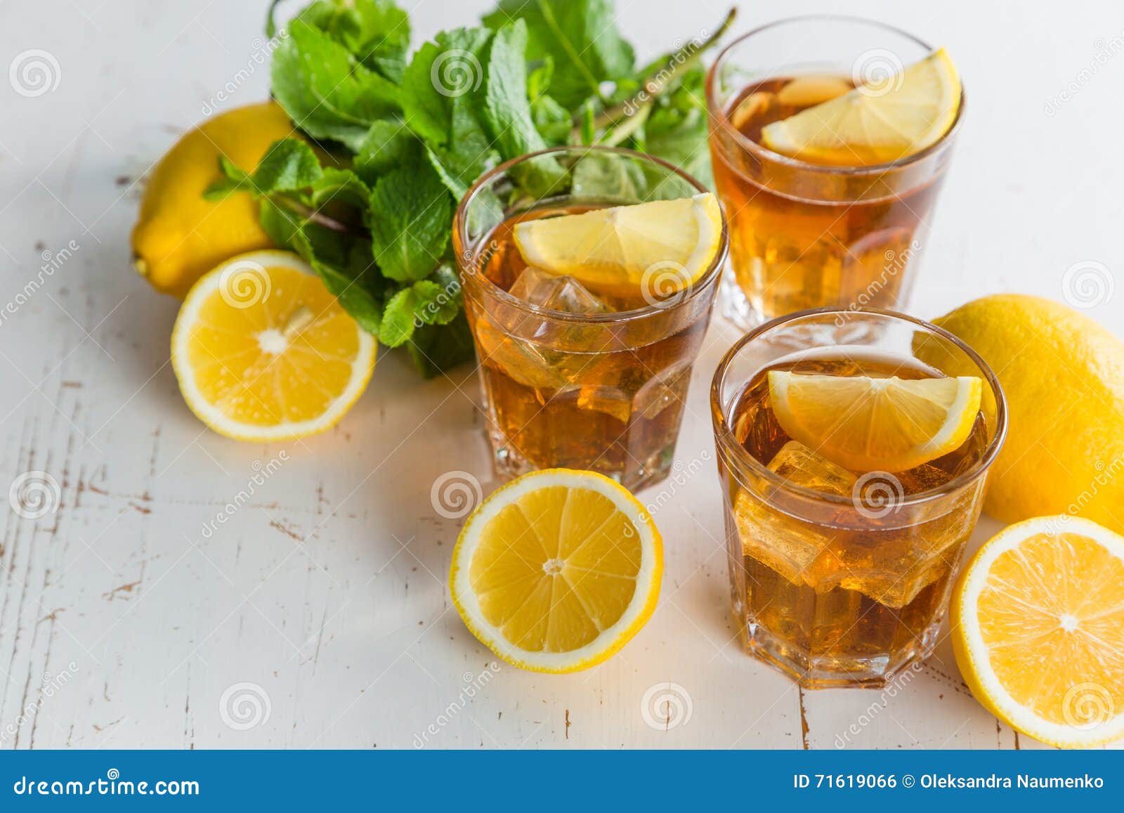 Iced Tea with Lemon and Mint Stock Photo Image of green, citrus 71619066