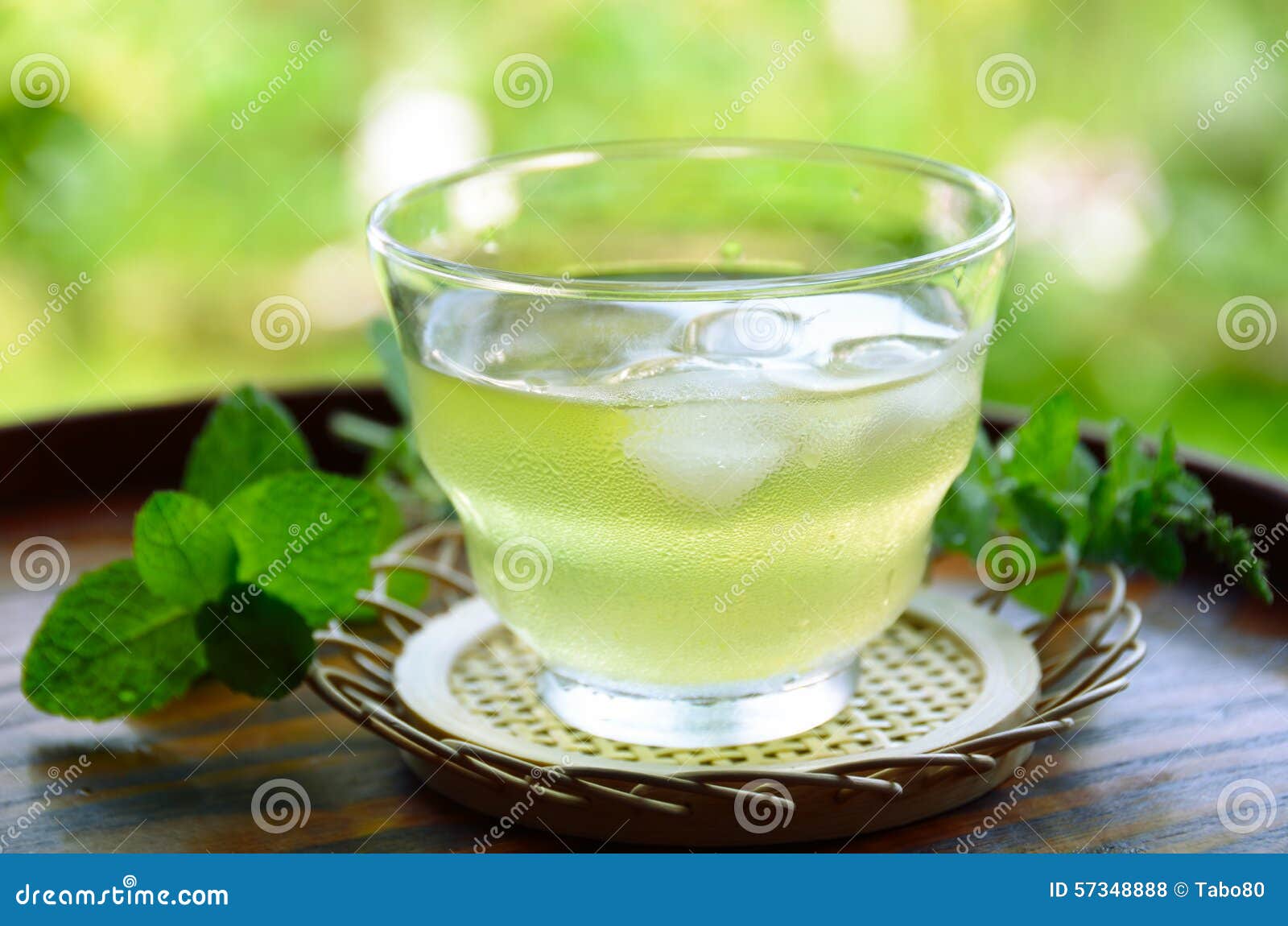 Iced tea with mint leaves stock photo. Image of tray 57348888