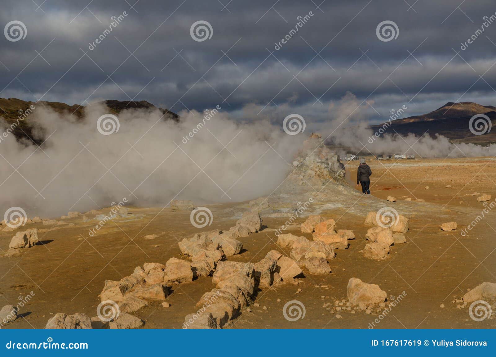 iceland, europe, hervir geyser valley enters the golden ring of the iceland tourist route, amazing and unearthly landscape