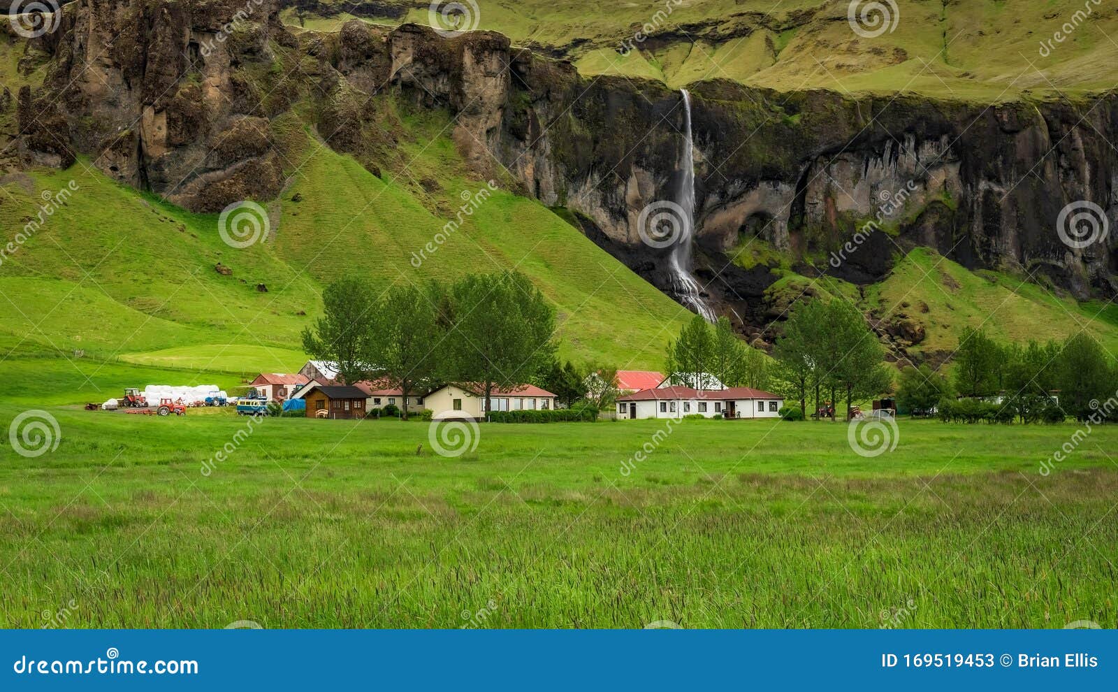 Iceland House and Farm Beneath the Falls Vik Stock Image Image of