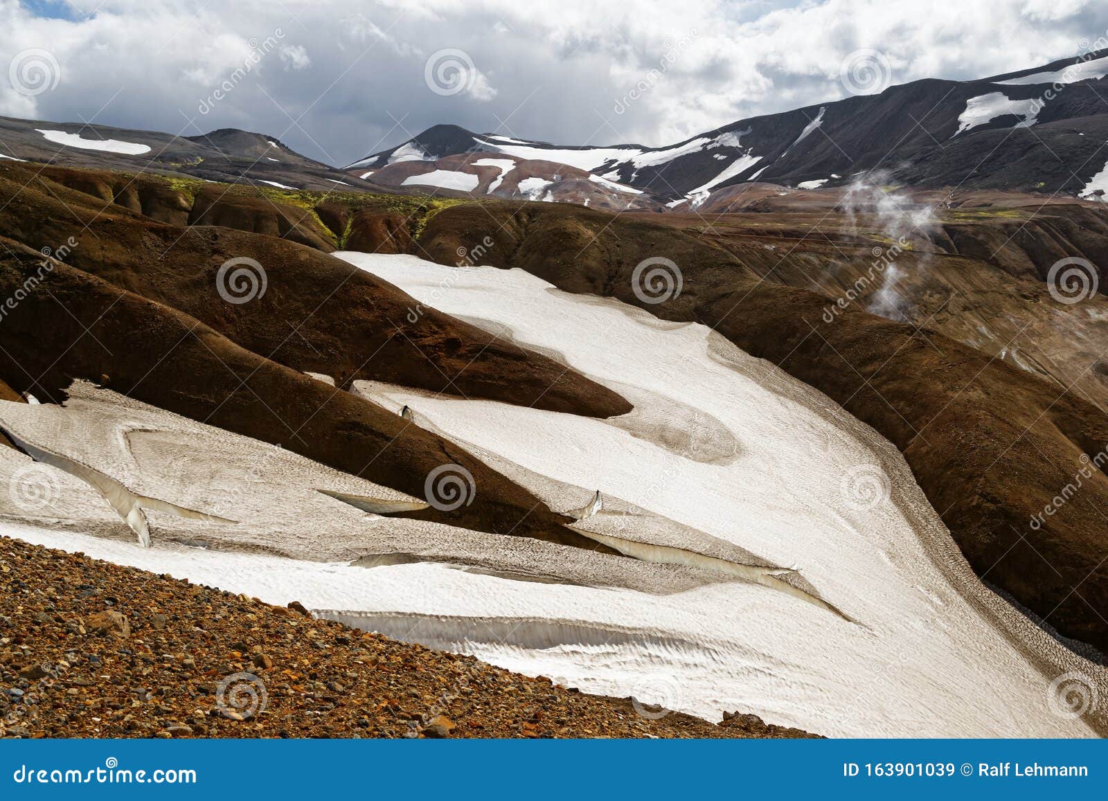 iceland - mountain landscape with snowfields