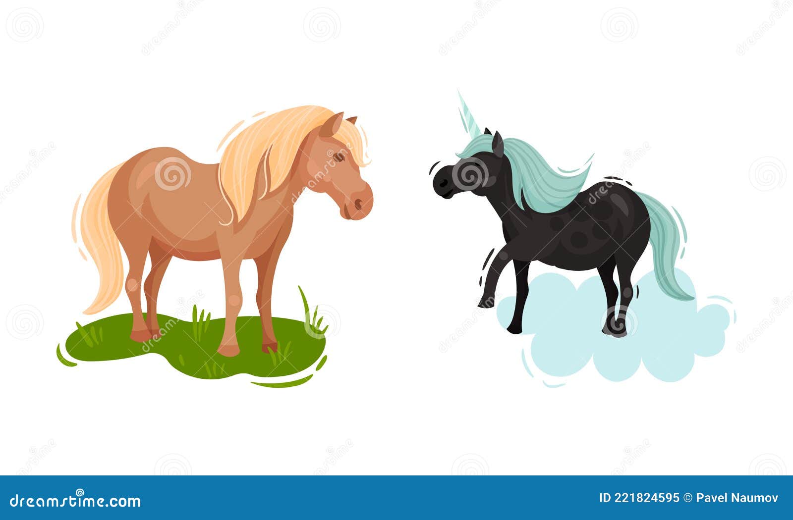 Iceland Symbols with Horse Grazing and Unicorn Vector Set Stock Vector ...
