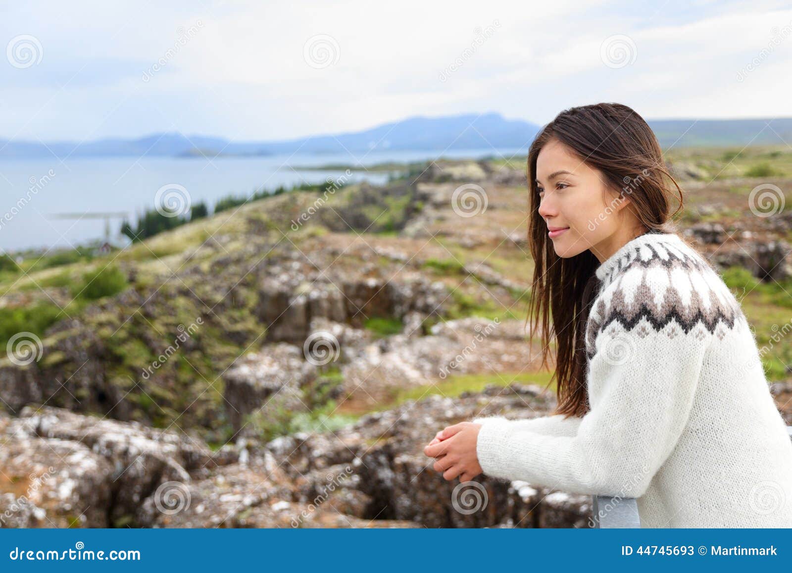 Iceland - Woman Looking at Thingvellir Althing Stock Image - Image of ...
