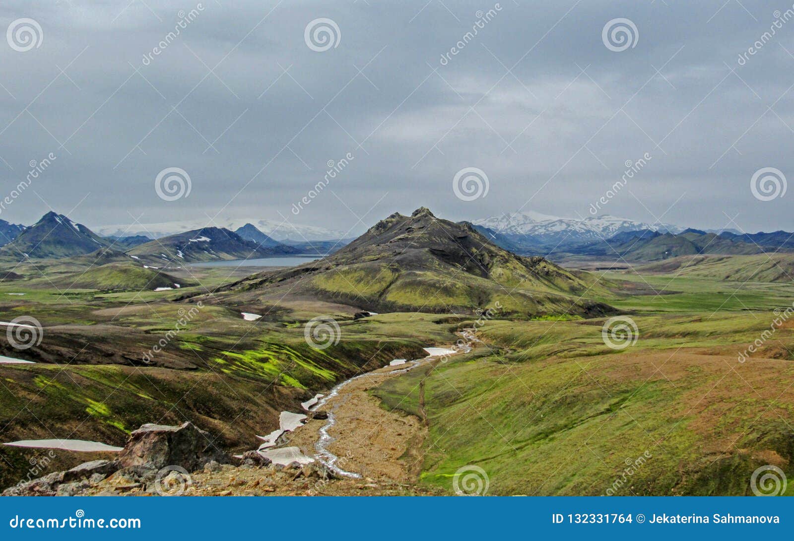 Icelandic Landscape With Alftavatn Lake Surrounded By Three Glaciers