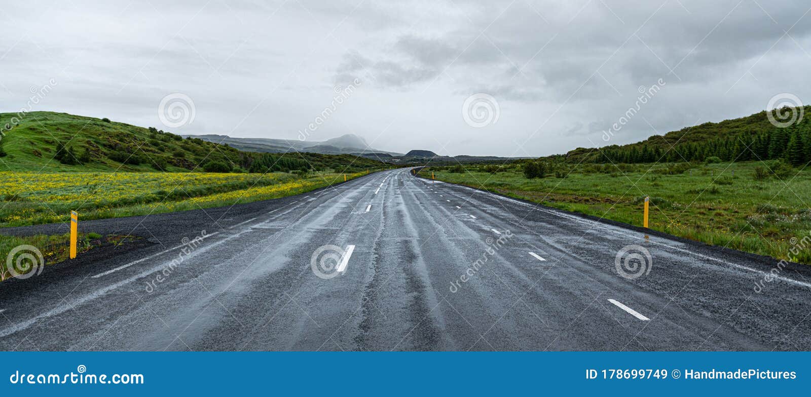icelandic street during summer season with spectacular view
