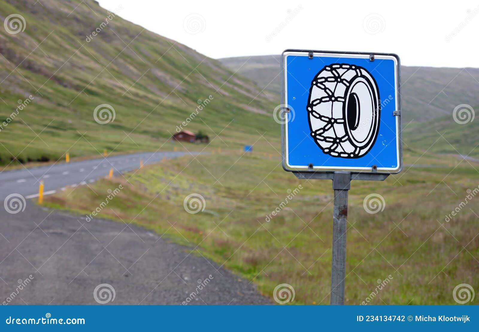 Icelandic Traffic Sign Indicating that Snow Chains are Required Stock