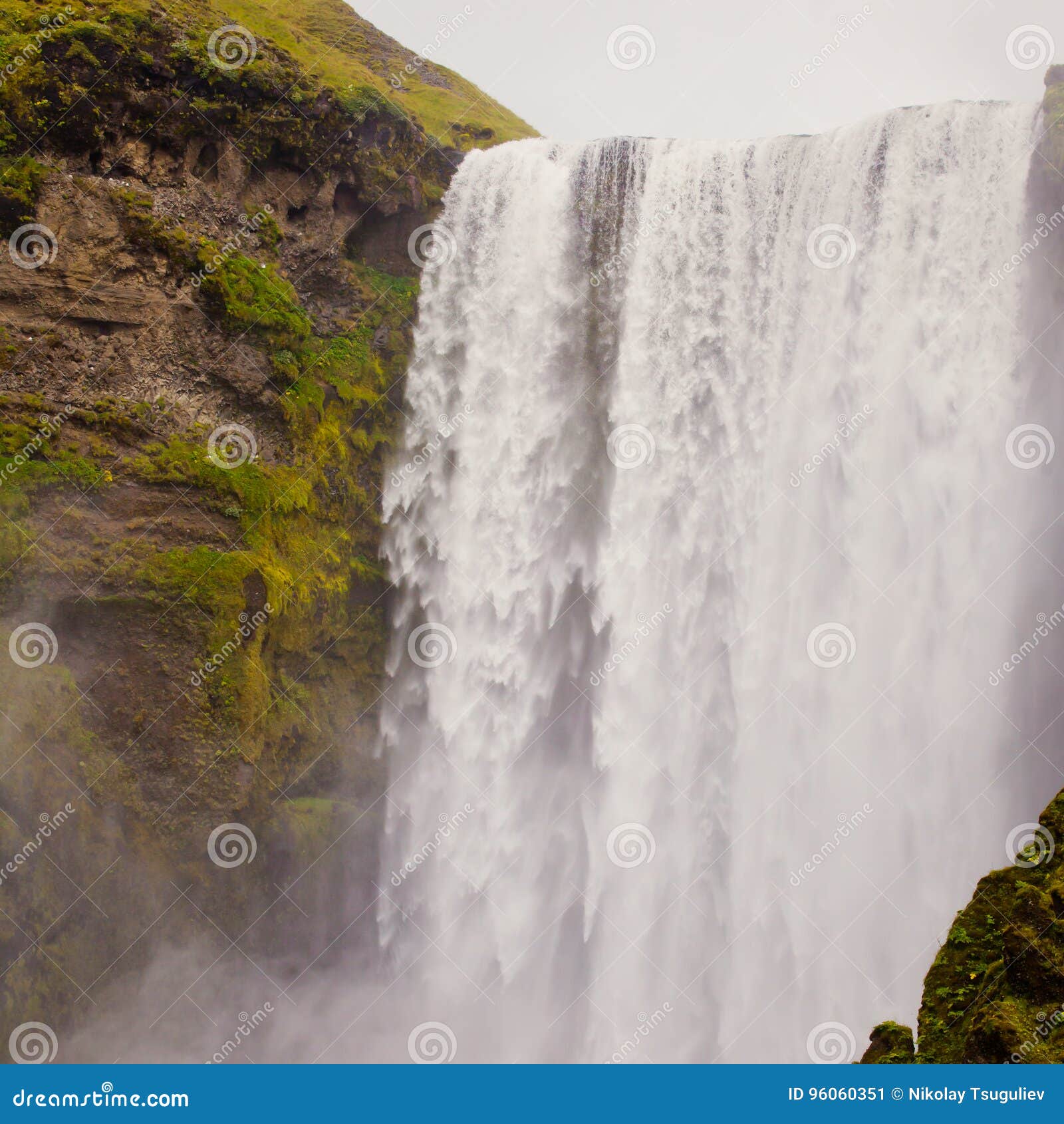 icelandic waterfall in iceland, skogafoss, beautiful vibrant summer panorama picture view