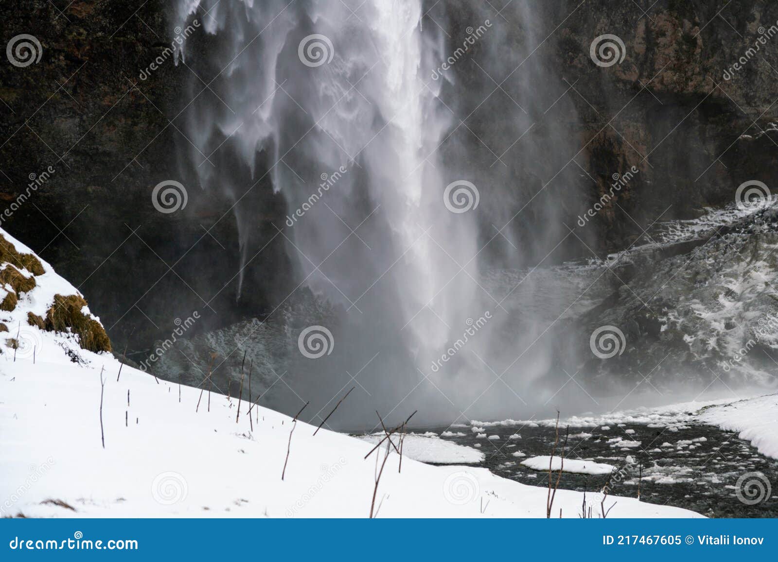 icelandic waterfall seljalandsfoss durind winter time