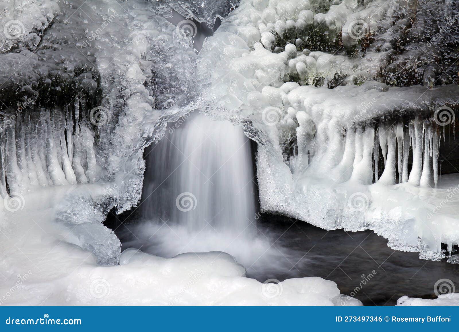 an icescape with veiled flowing water