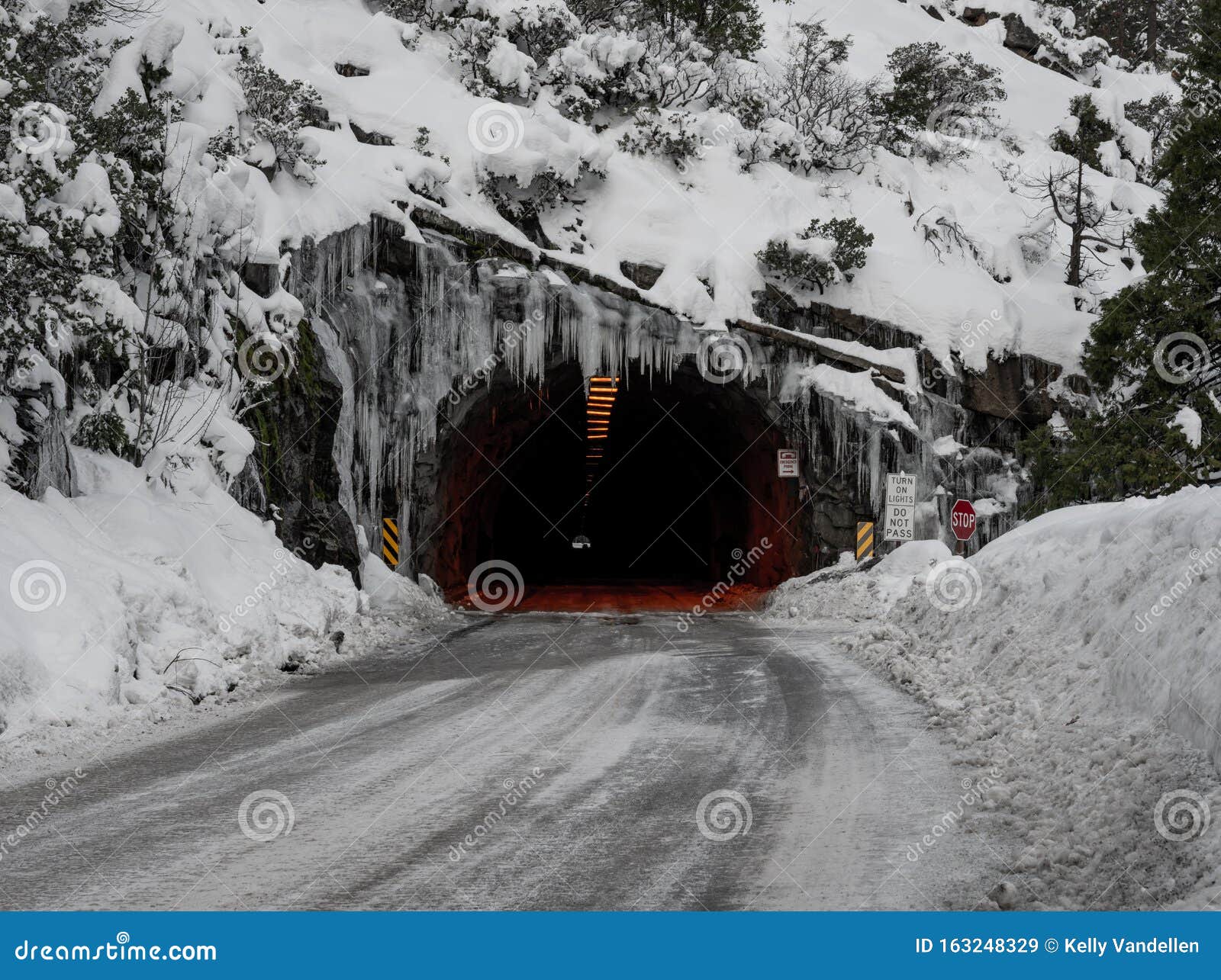 icicles cover the top of the wawona tunnel