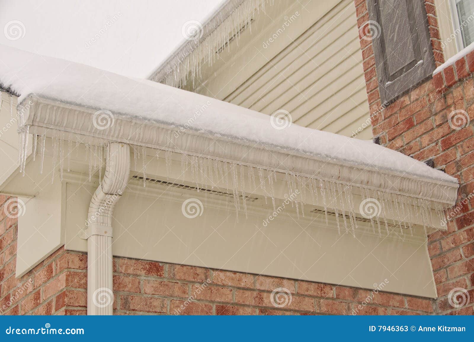 Frozen Gutter, Downspout. Gutter Pipe, Downspouts, House Foundation