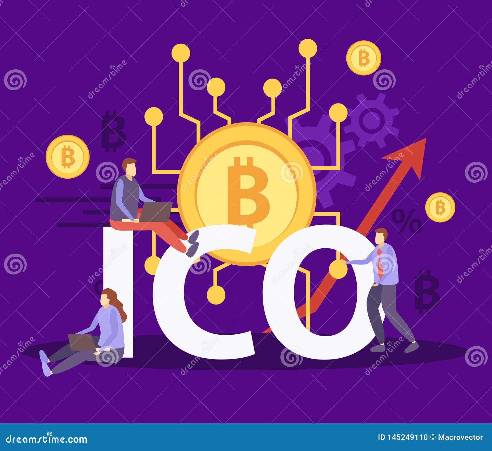 ICO Cryptocurrency Flat Composition Stock Vector ...