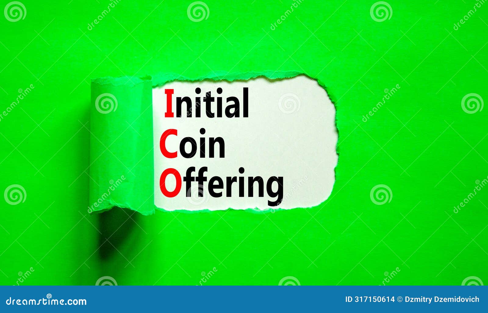 ico initial coin offering . concept words ico initial coin offering on beautiful white paper. beautiful green paper