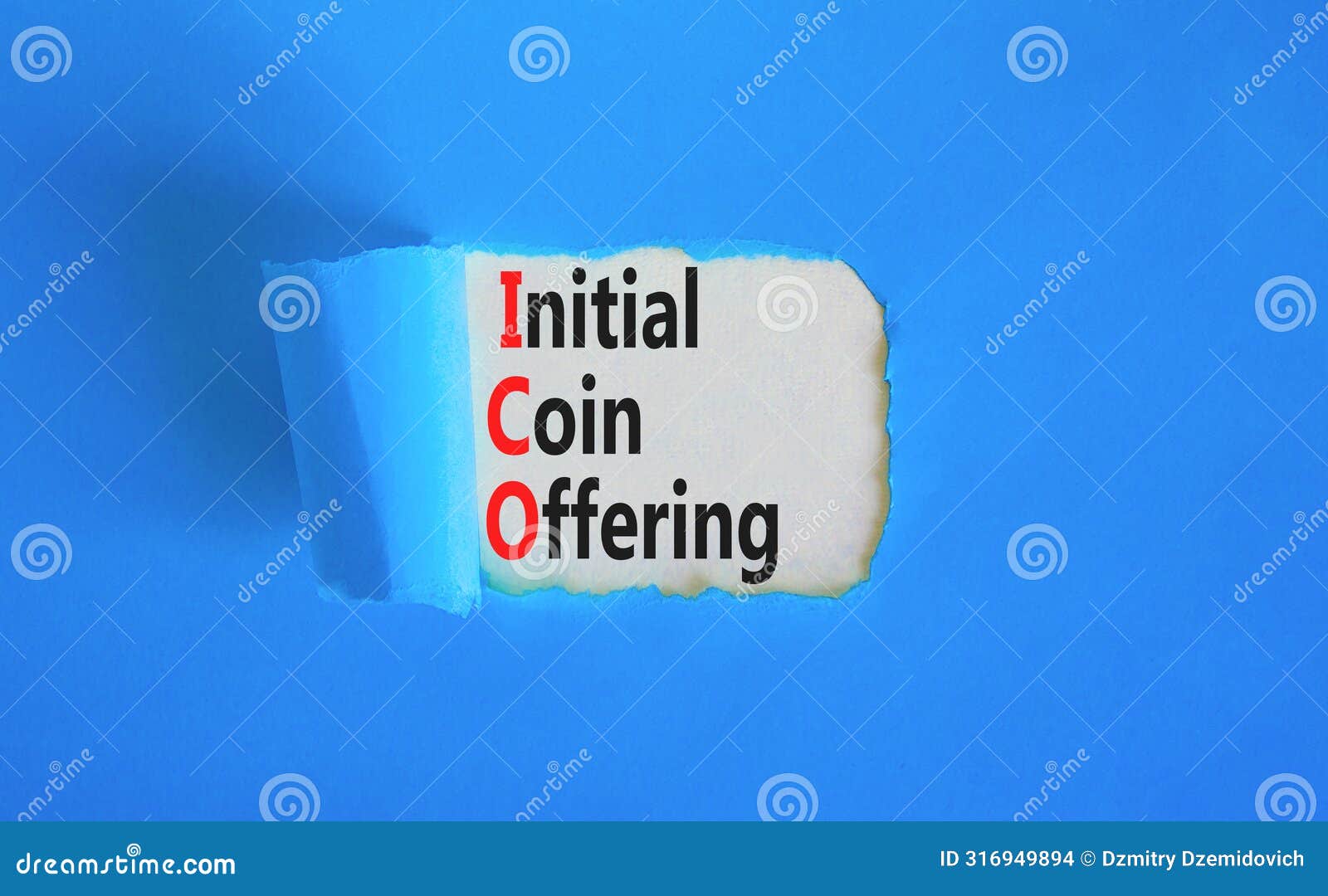 ico initial coin offering . concept words ico initial coin offering on beautiful white paper. beautiful blue paper