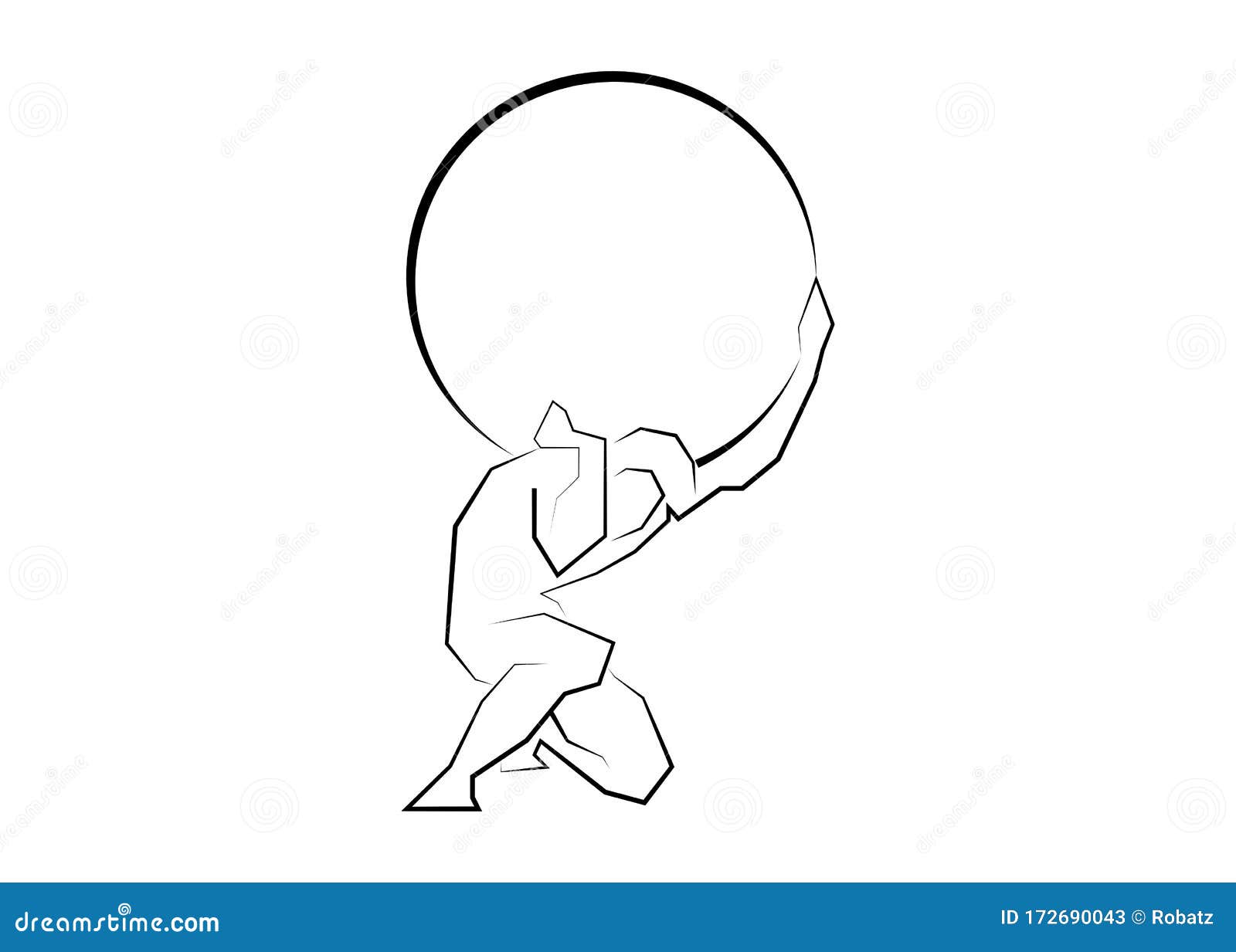 man carrying a big stone icon hand drawing line style logo  strength concept   on white background