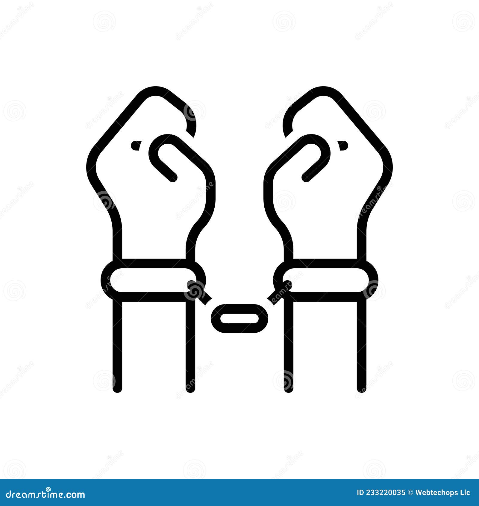black line icon for arrested, bracelet and manacles