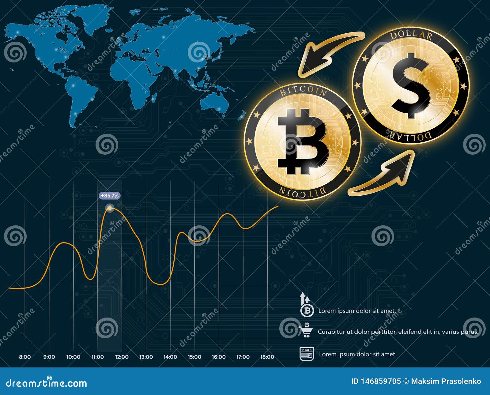 Icon of Bitcoin. Bitcoin and Dollar Stock Vector - Illustration of  blockchain, growth: 146859705