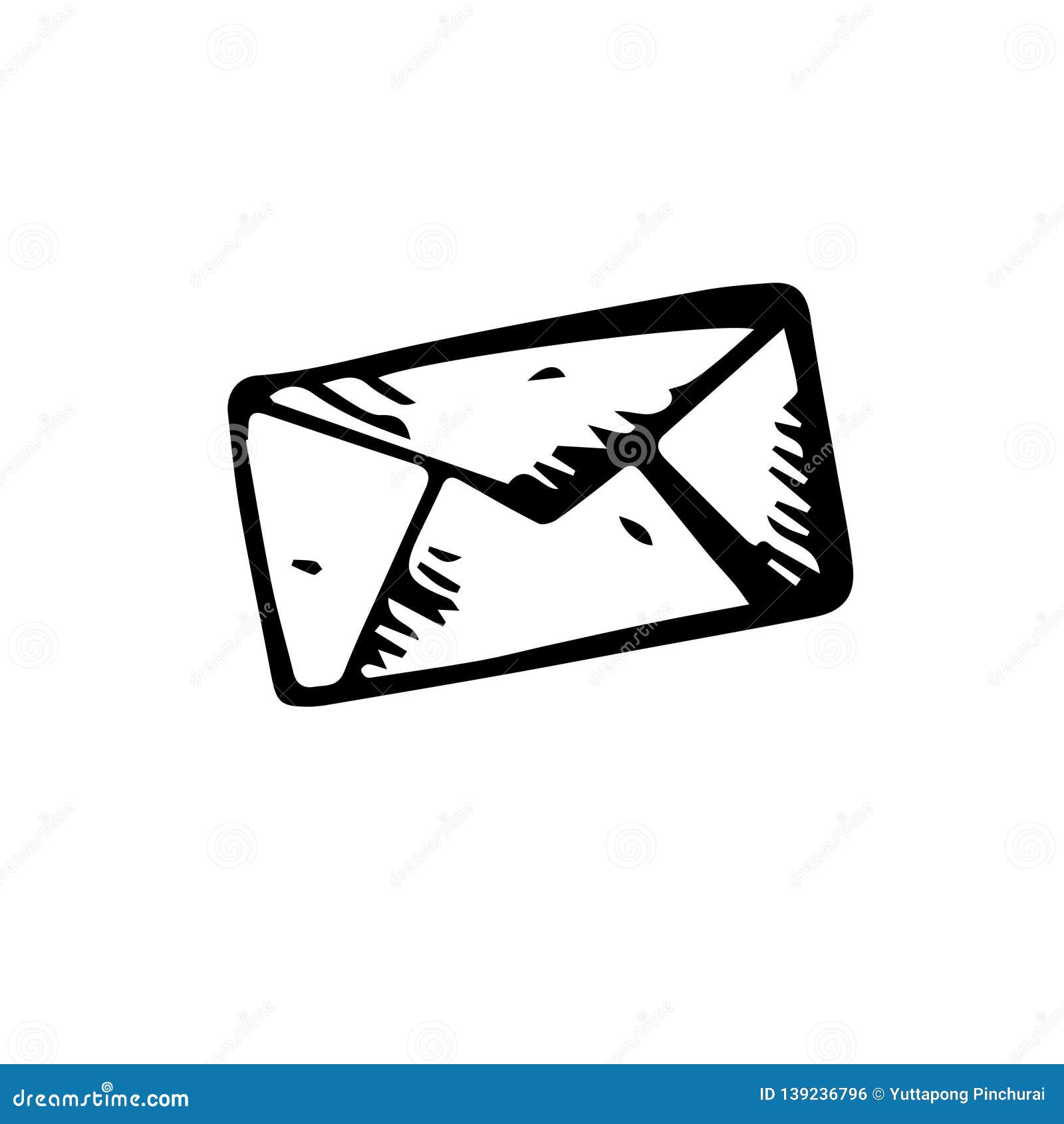 Icon Black Hand Drawn Simple Outline Mail Envelope Symbol. Vector