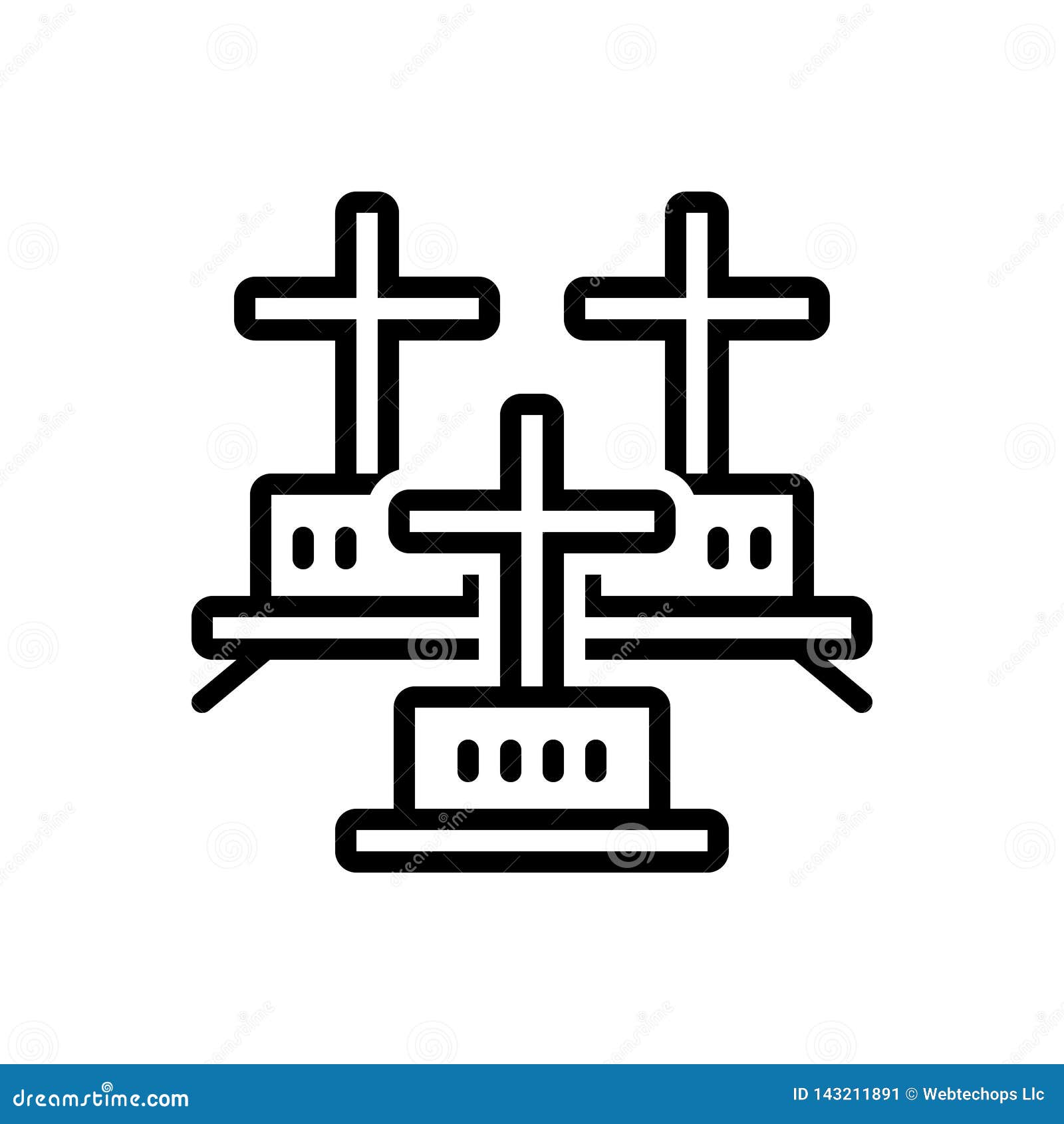 black line icon for cemeteries, graveyard and sheol