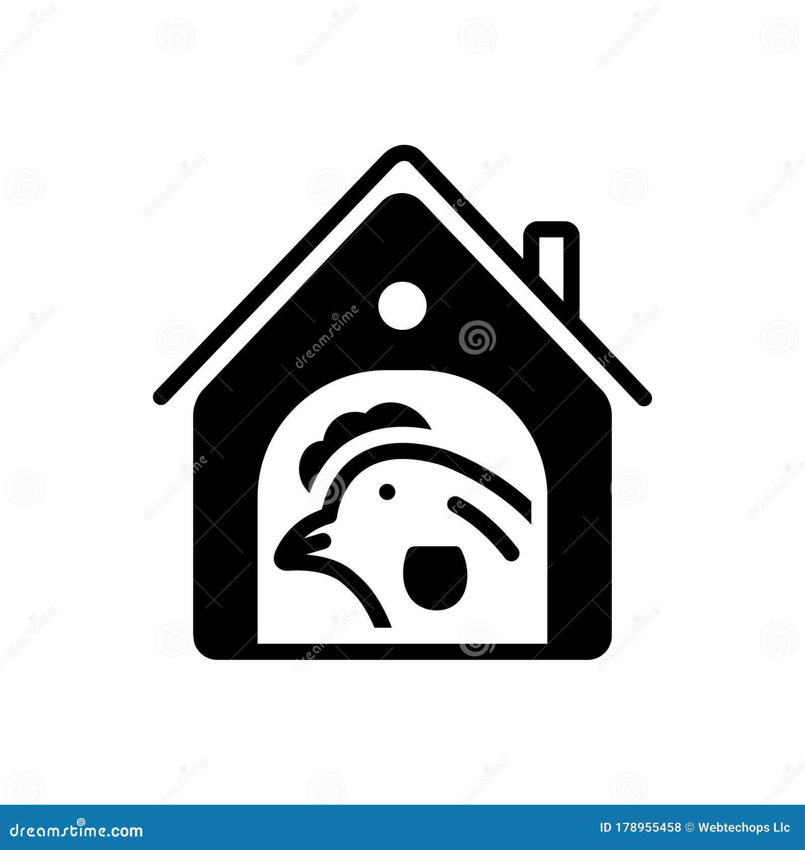 Black Solid Icon for Chicken in Coop, Agriculture and Animal Stock