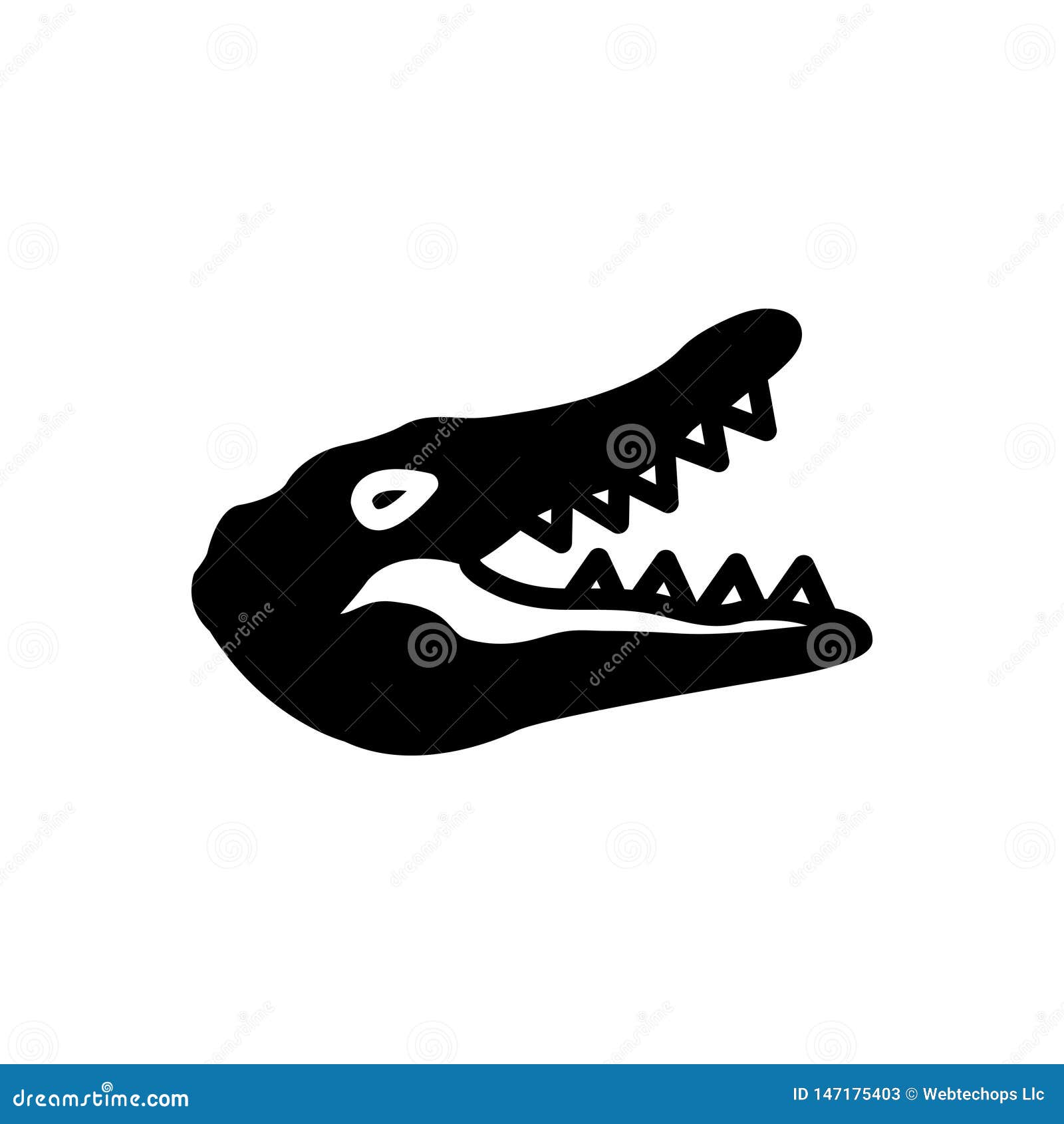 black solid icon for crocodile, alligator and animal