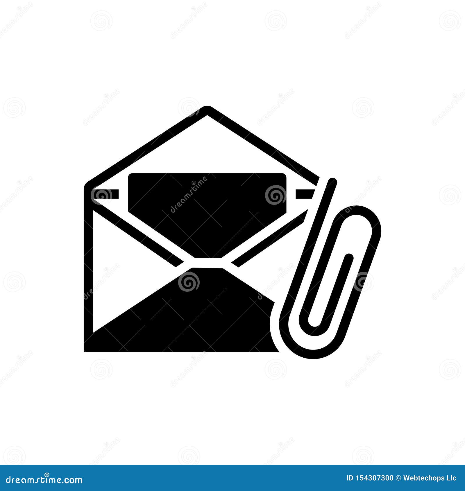 black solid icon for email attachment, attach and clip
