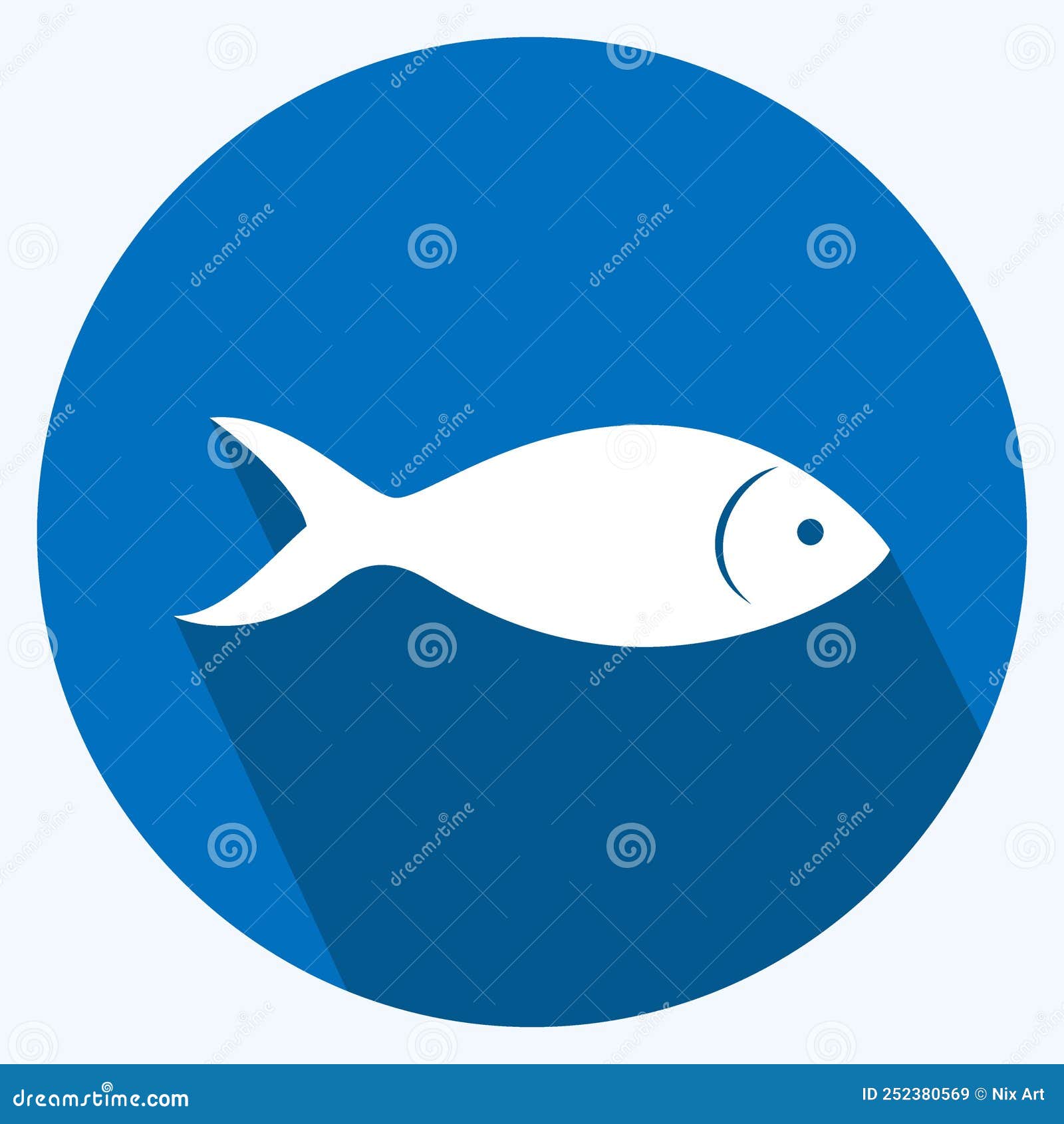 Icon Fish. Suitable for Animal Symbol. Long Shadow Style. Simple