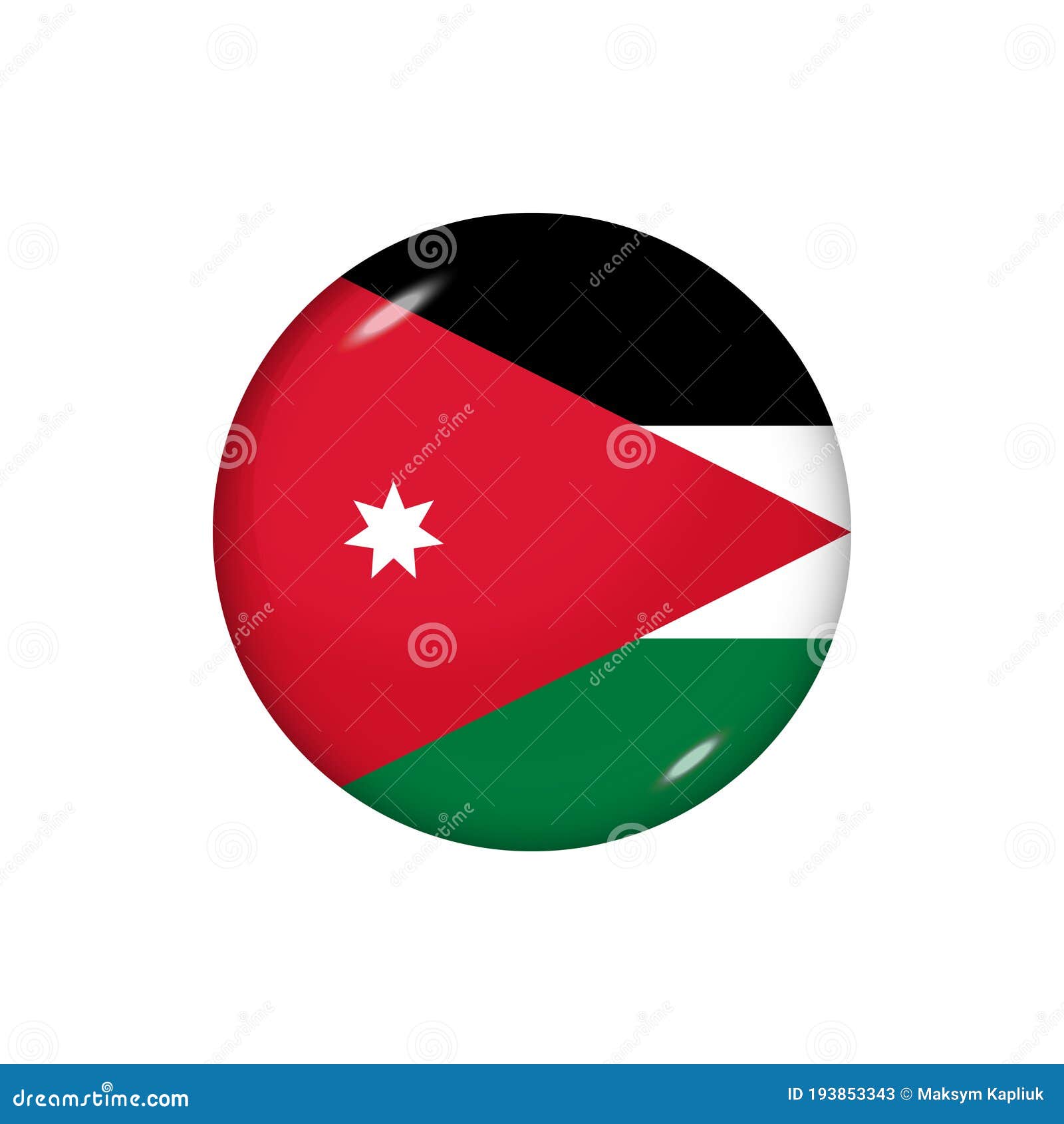 Round Flag of Jordan. Vector Illustration. Button, Icon, Glossy