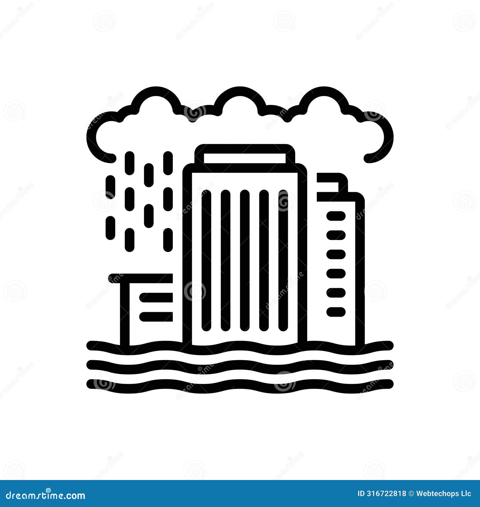 black line icon for flooding, deluge and flood