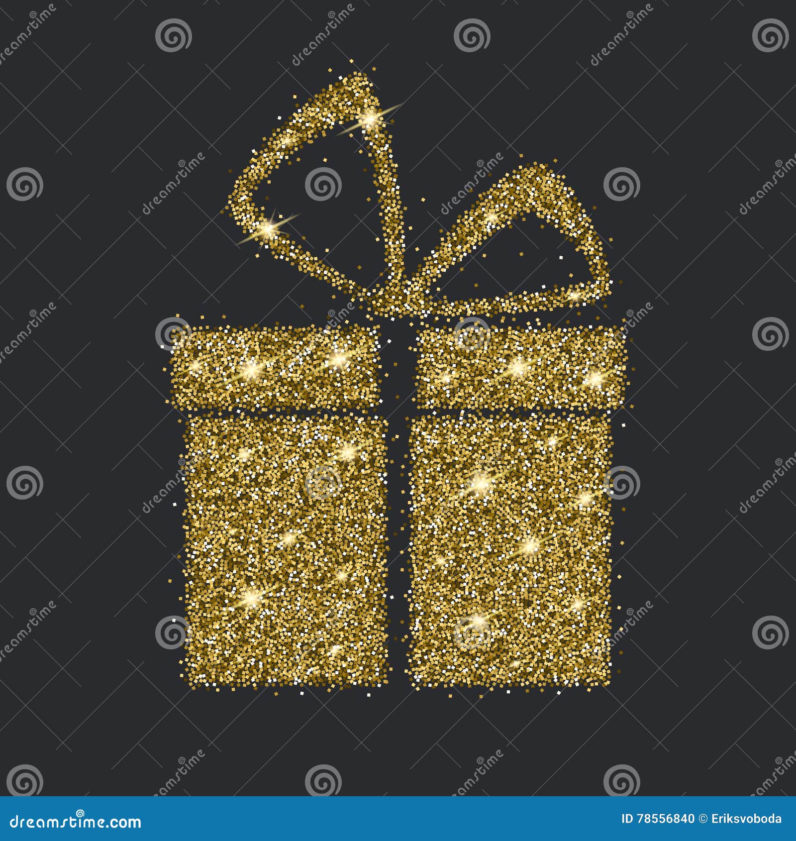 Icon of Gift Box with Gold Sparkles and Glitter Stock Vector
