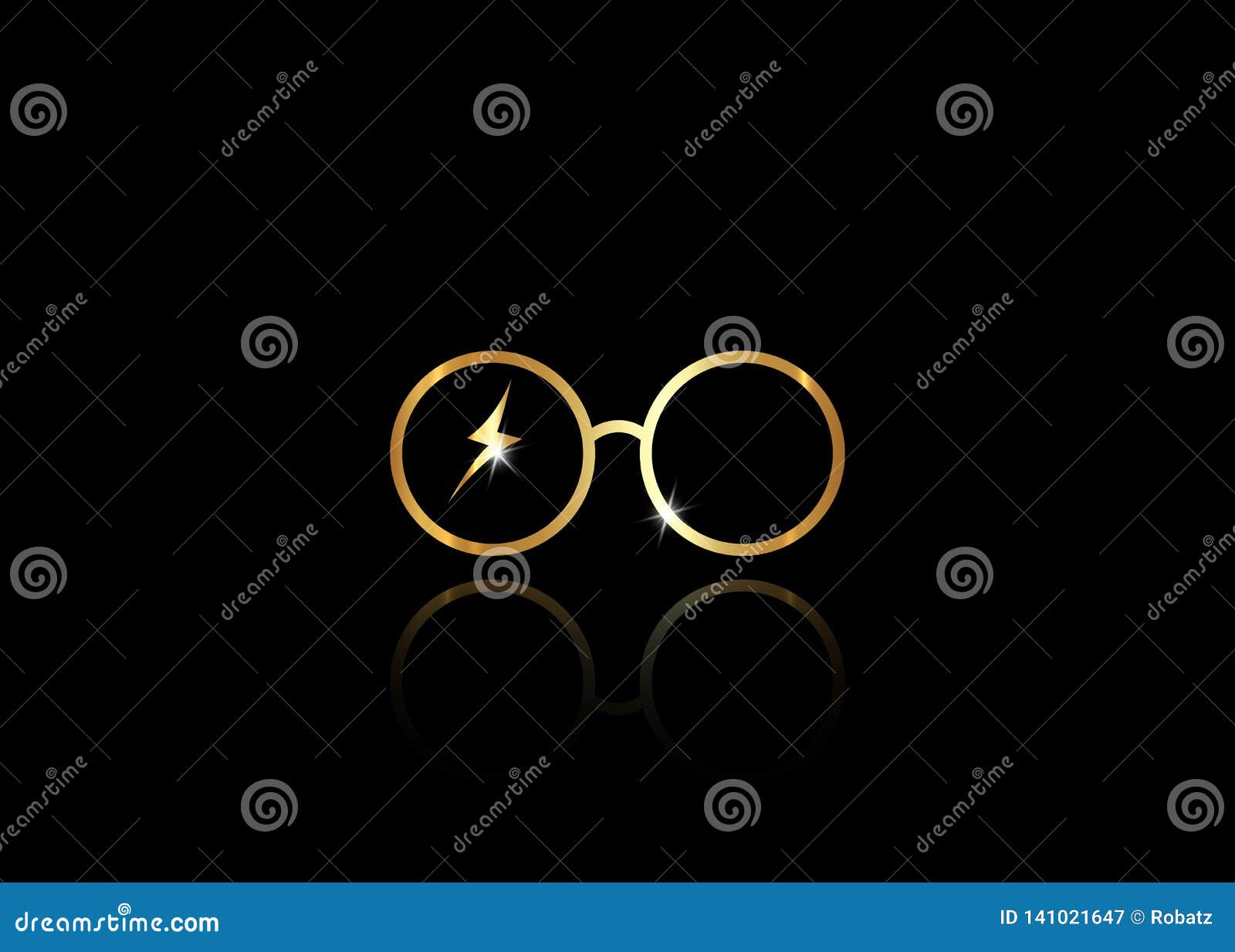 icon of a golden round glasses, minimal style,  on black background