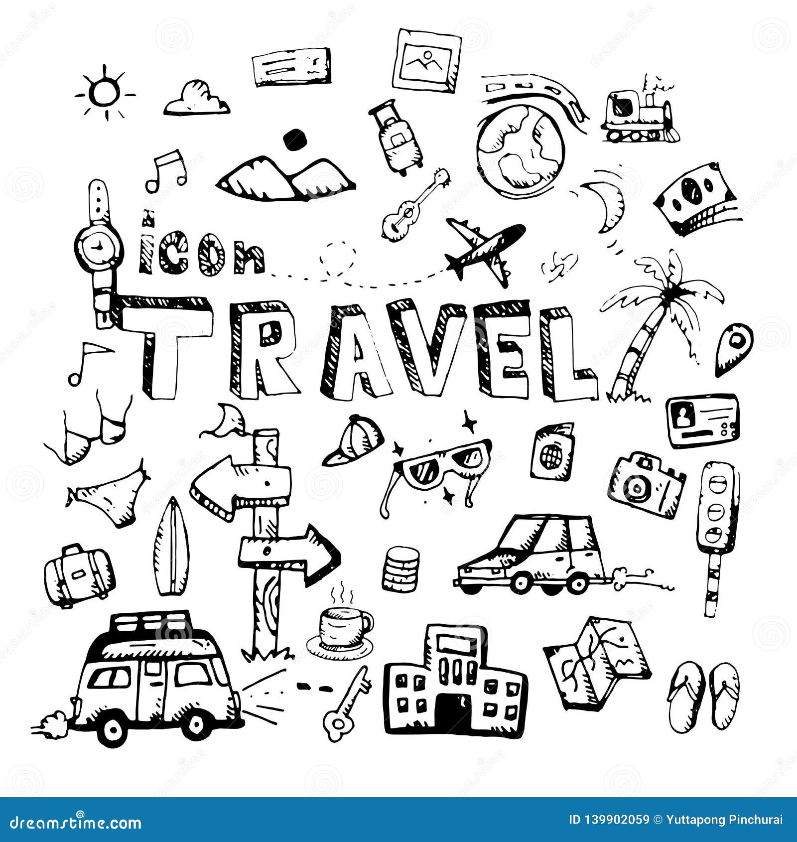 Icon. Hand Drawn. Travel Themed Doodle. Vector Flat Illustration. on ...