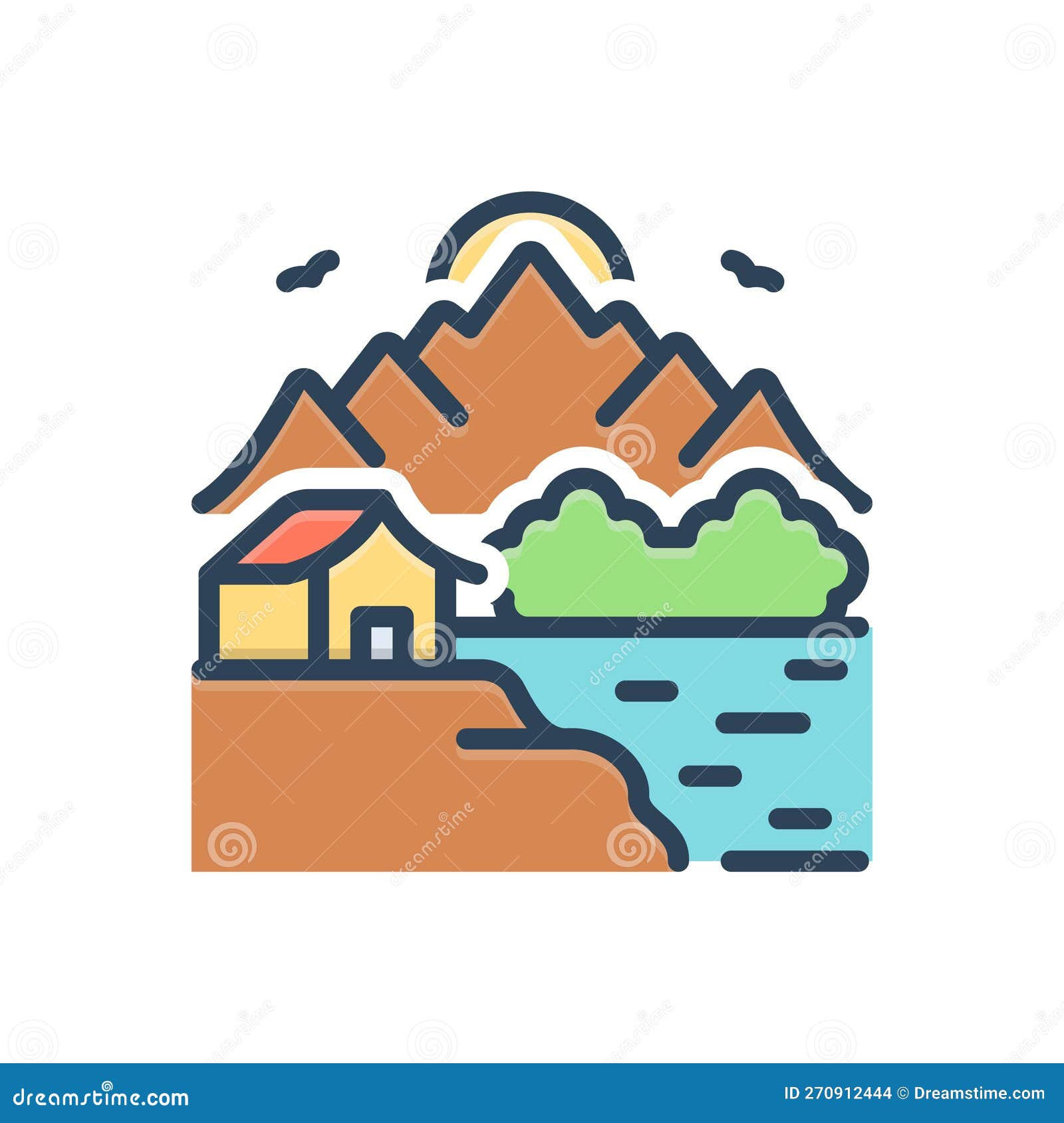 Color Illustration Icon for Highland, Alpine and House Stock Vector