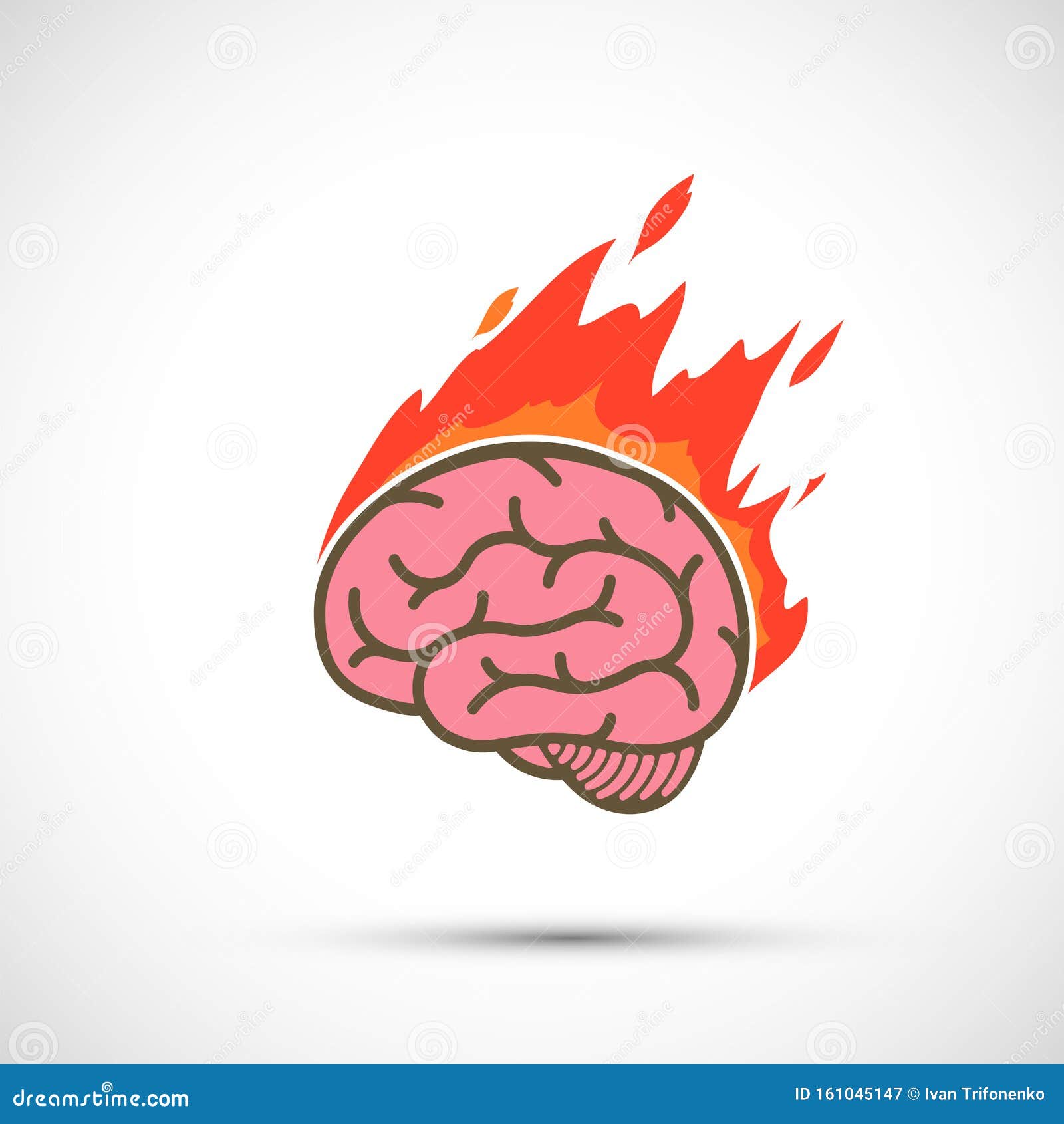 icon human brain burns in flame. migraine or stress
