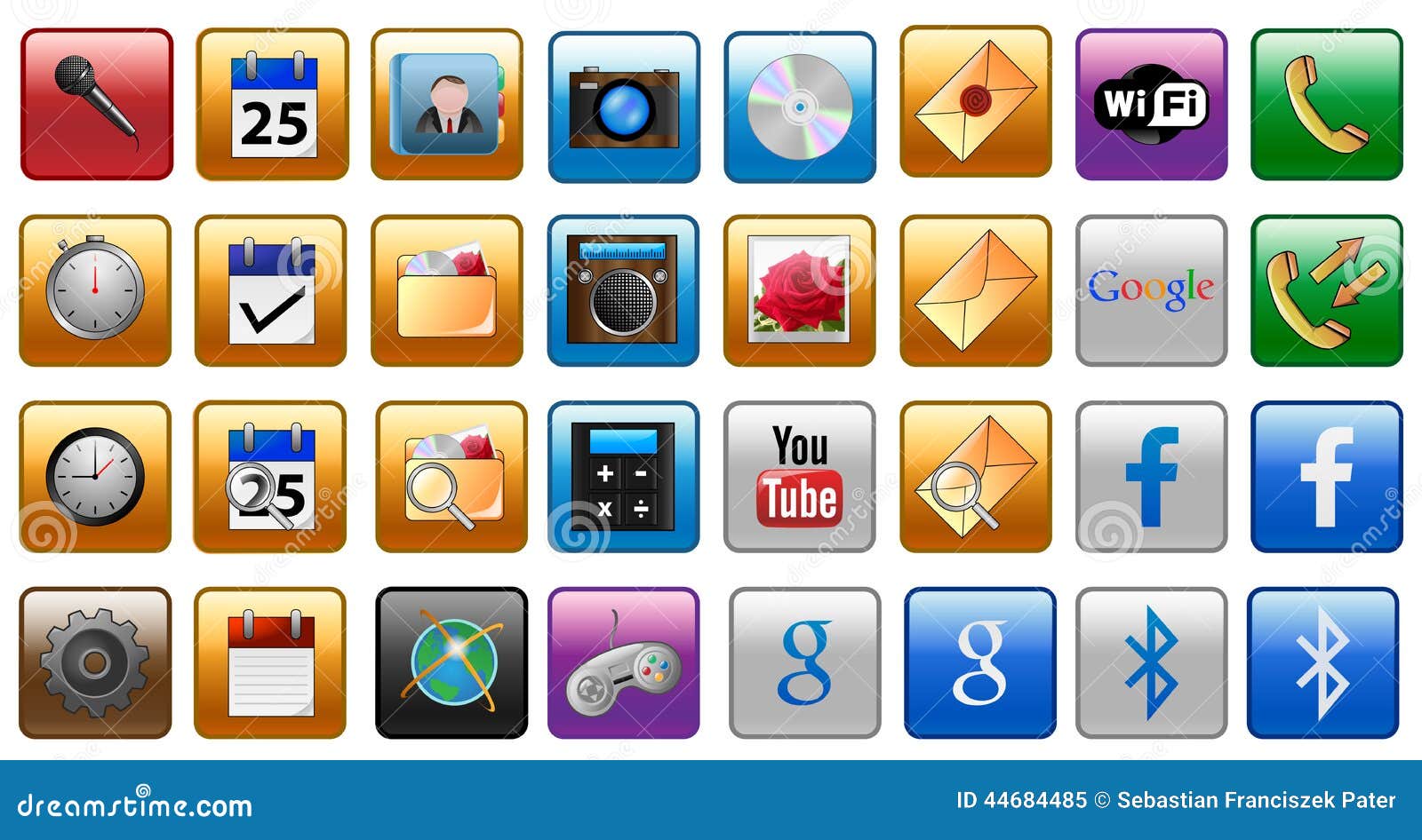 Icon editorial image. Illustration of stamp, files, microphone - 44684485
