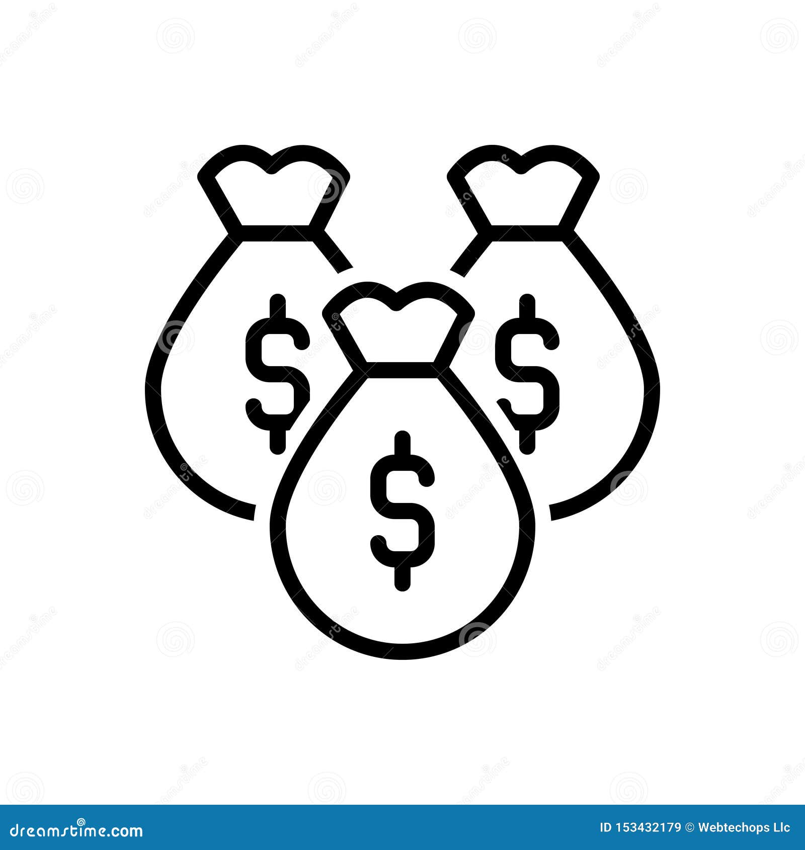 black line icon for money bag, riches and piles