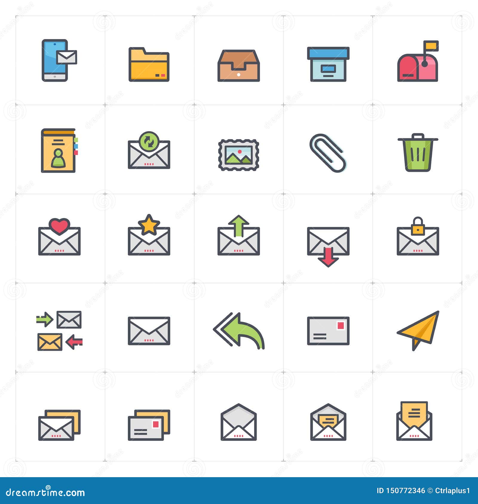 icon set - email and letter full color outline stroke