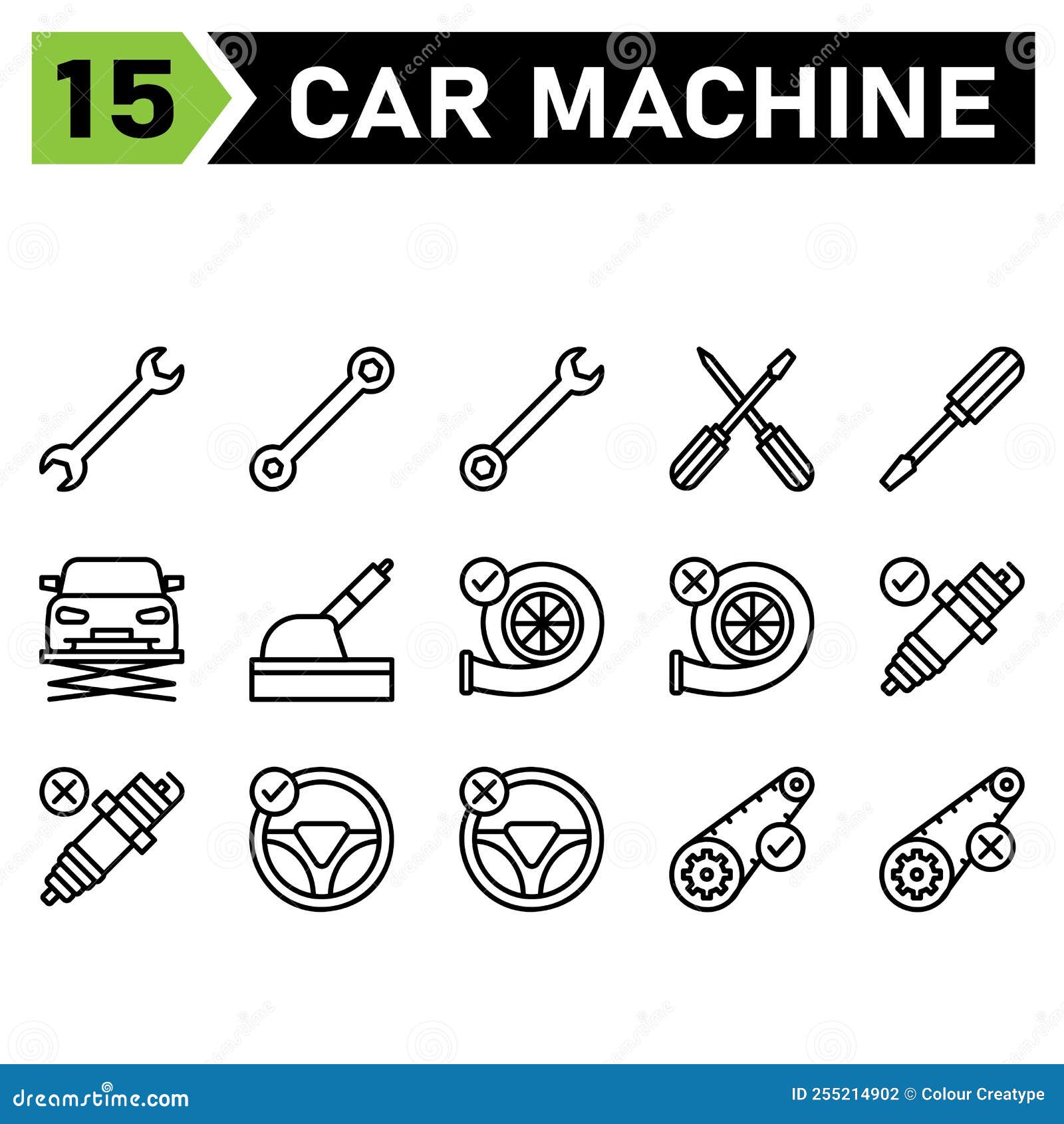 Icon-Set Für Die Automobil-Maschine Enthält Werkzeuge, Die