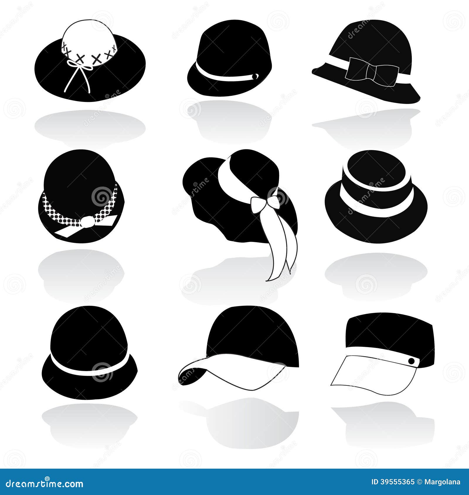 Icon Set Of Hats Black Silhouette Stock Vector