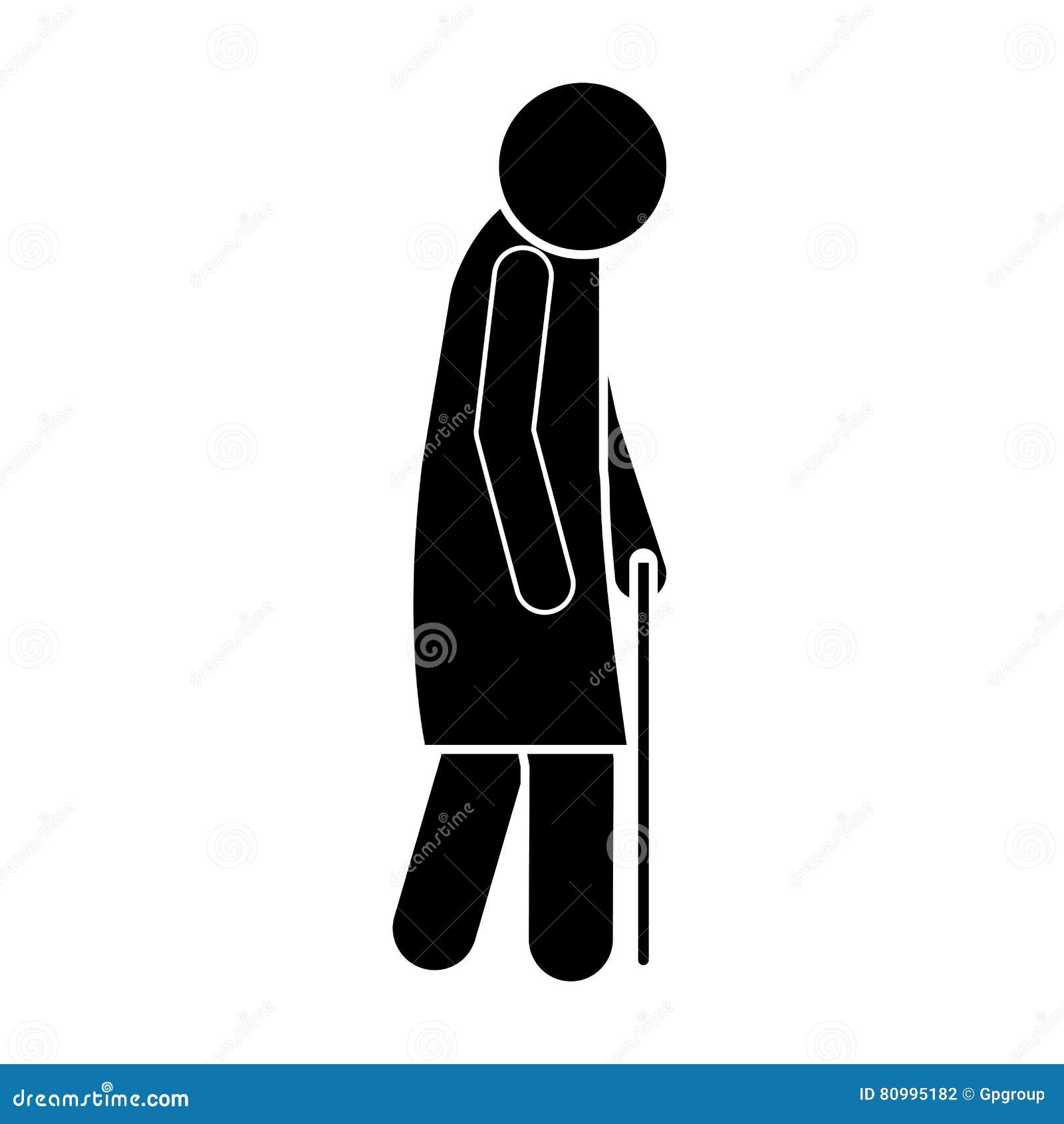 Icon Silhouette Elderly Woman with Walking Stick Stock Vector