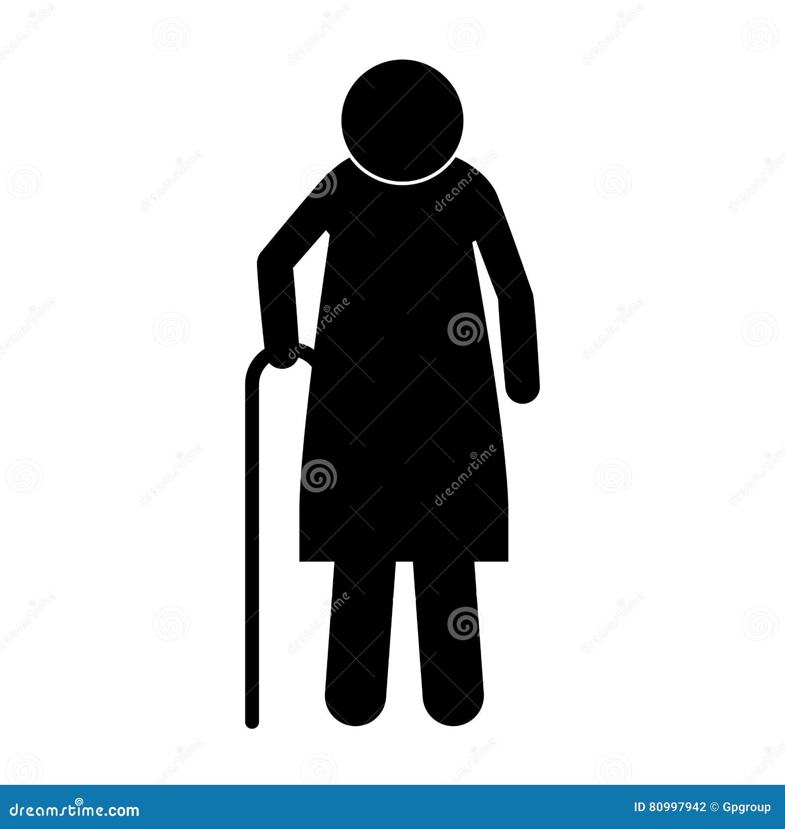 Icon Silhouette Elderly Woman with Walking Stick Stock Vector
