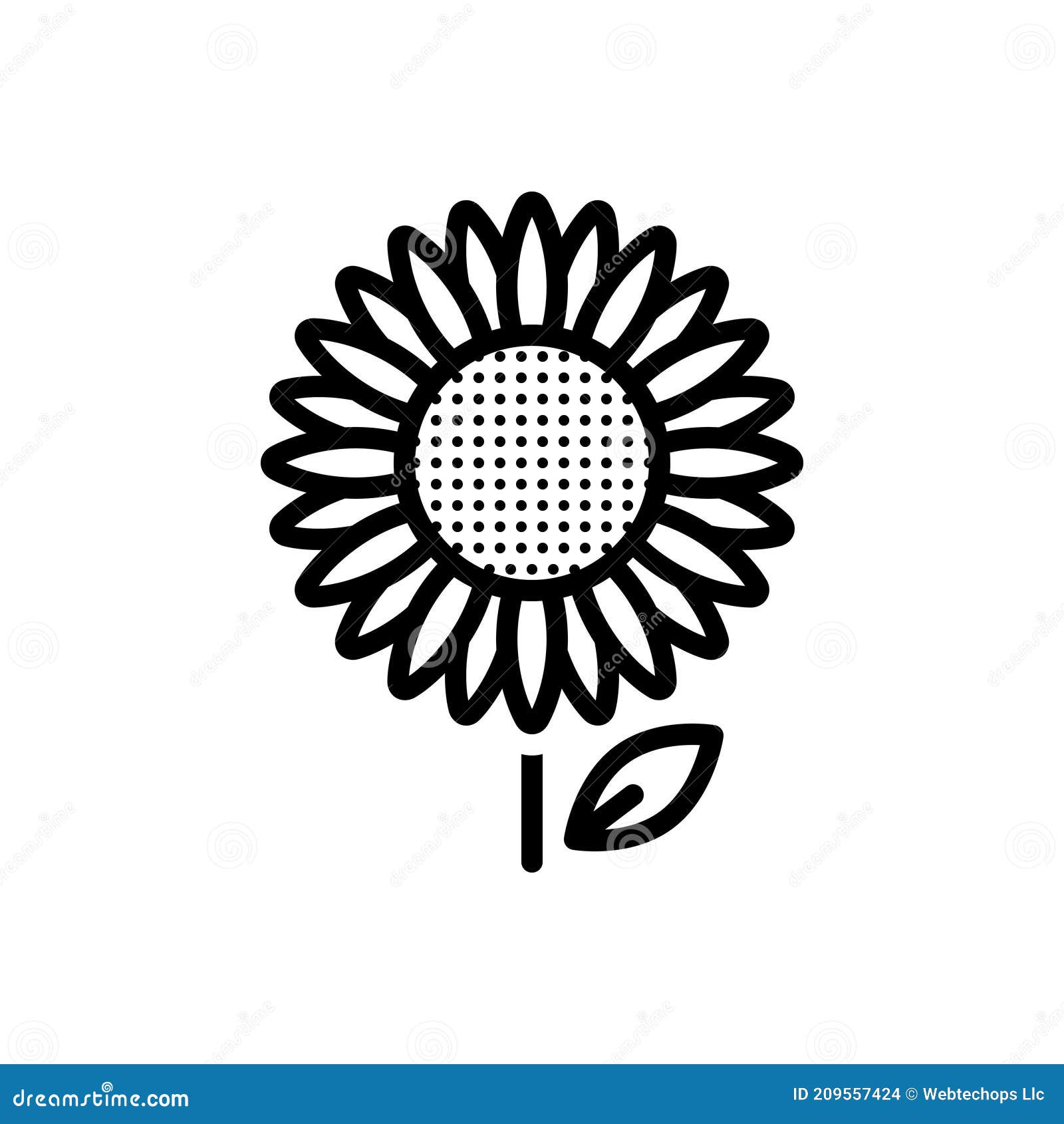 black line icon for sunflower, girasol and helianthus